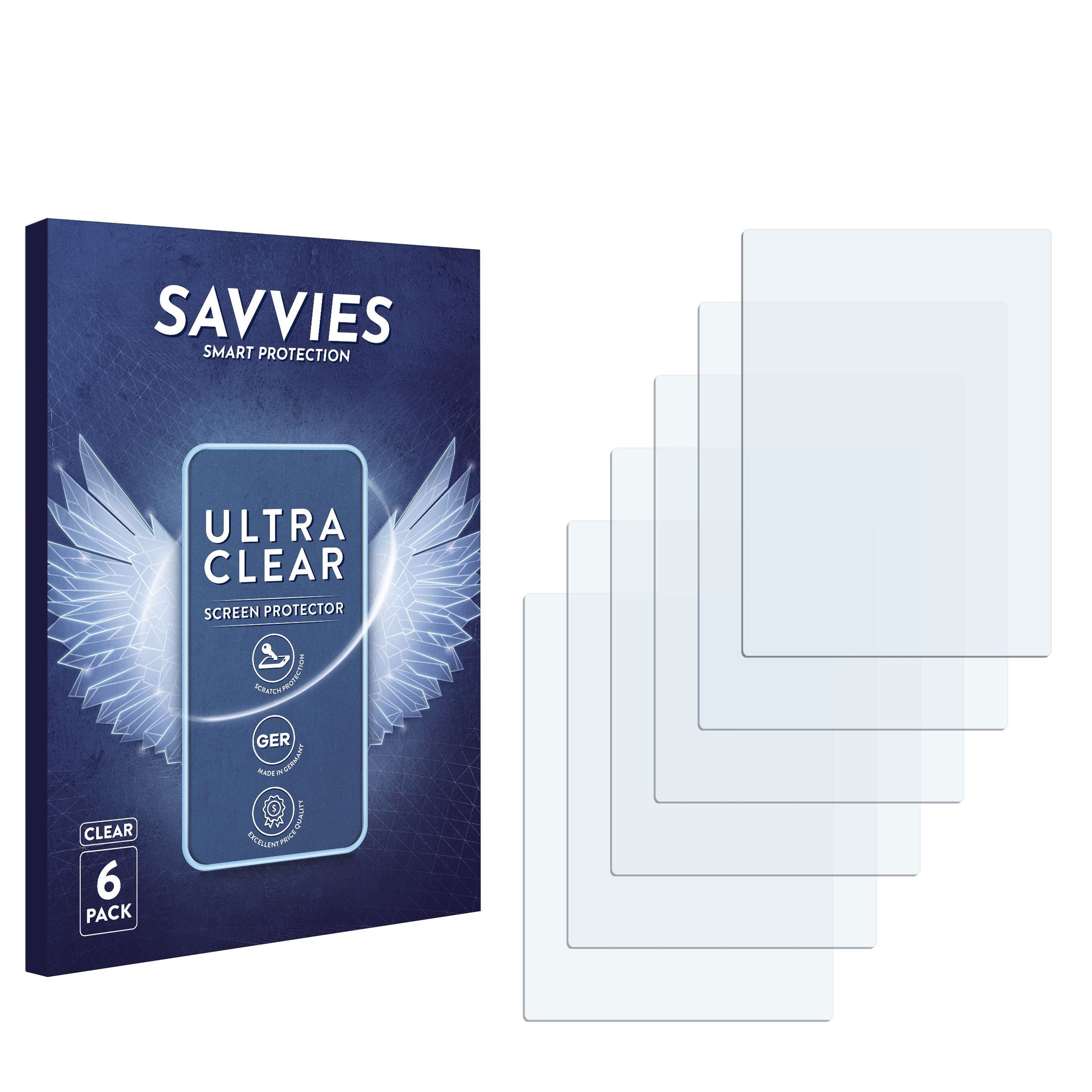 Savvies Schutzfolie für 8.8 cm (3.5 Zoll) [51.1 x 71.1 mm], Displayschutzfolie, 6 Stück, Folie klar