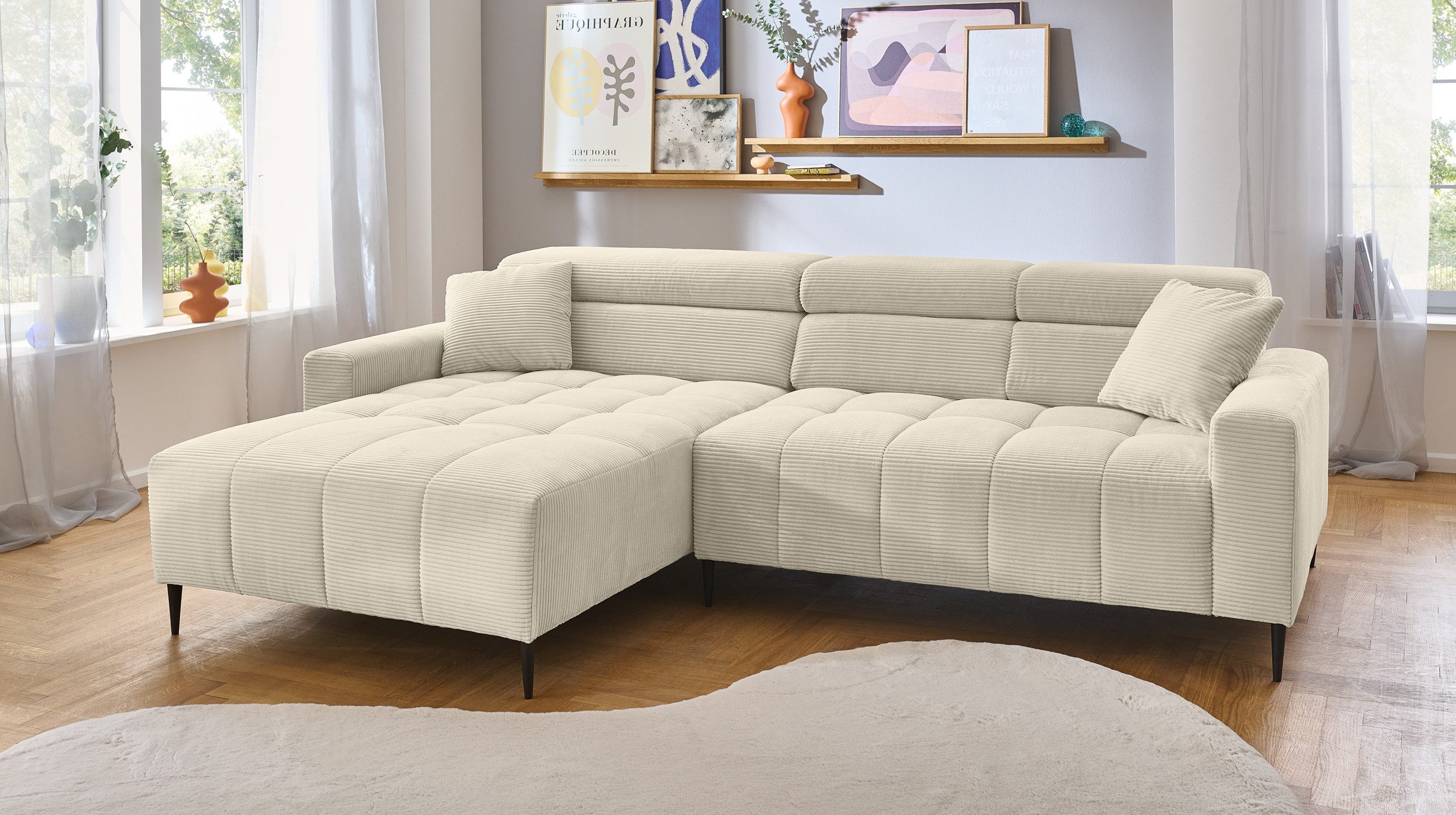 Massivart® Ecksofa SIMPLE Cord beige / günstig online kaufen