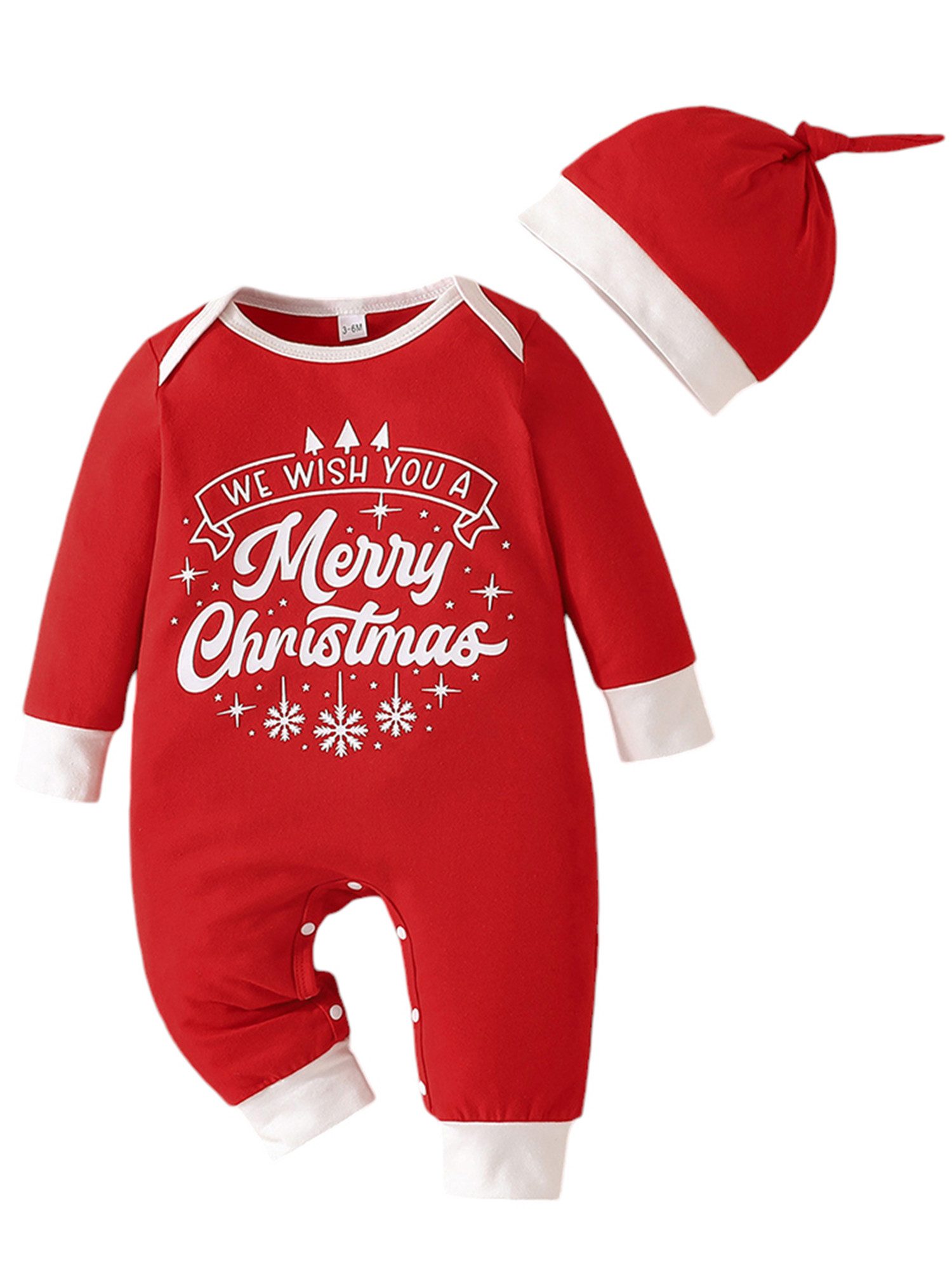 Lapastyle Strampler Neugeborenenkleidung, Baby-Strampelanzüge mit Aufdruck, Weihnachtssets (Set, 2-tlg) Unisex-Baby-Set, Langarm-Overall und Mütze