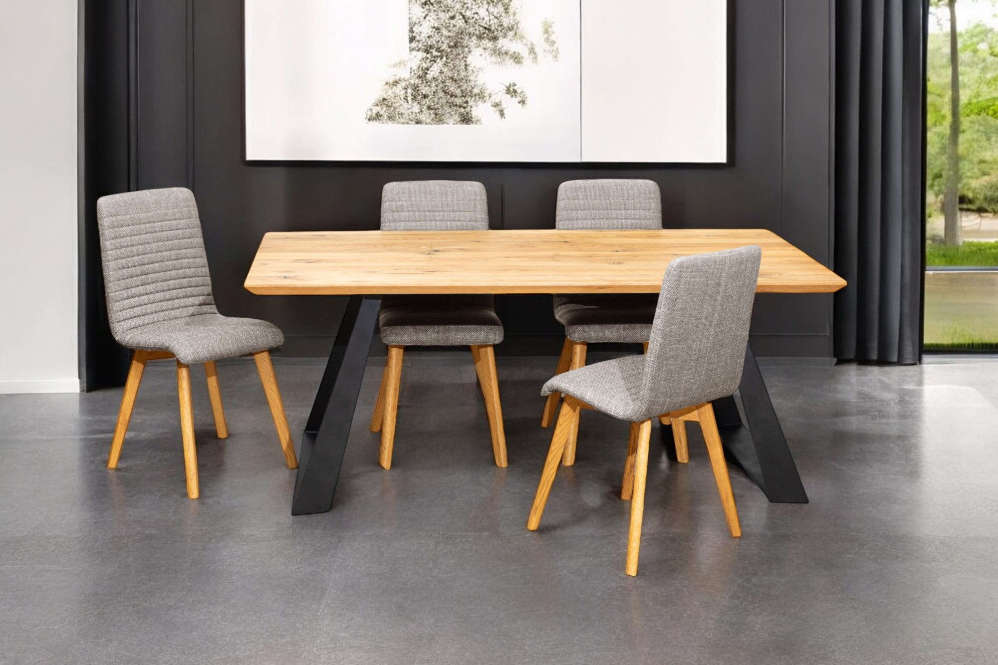 Home affaire Essgruppe Arosa Sitzgruppe für Küchen, Esstisch mit 4 Polsterstühlen, 5-tlg, (Set, 5-tlg., 5-tlg), Stuhlbeine in Eiche Natur oder Buche Schwarz, Tisch 180 cm, U-Gestell