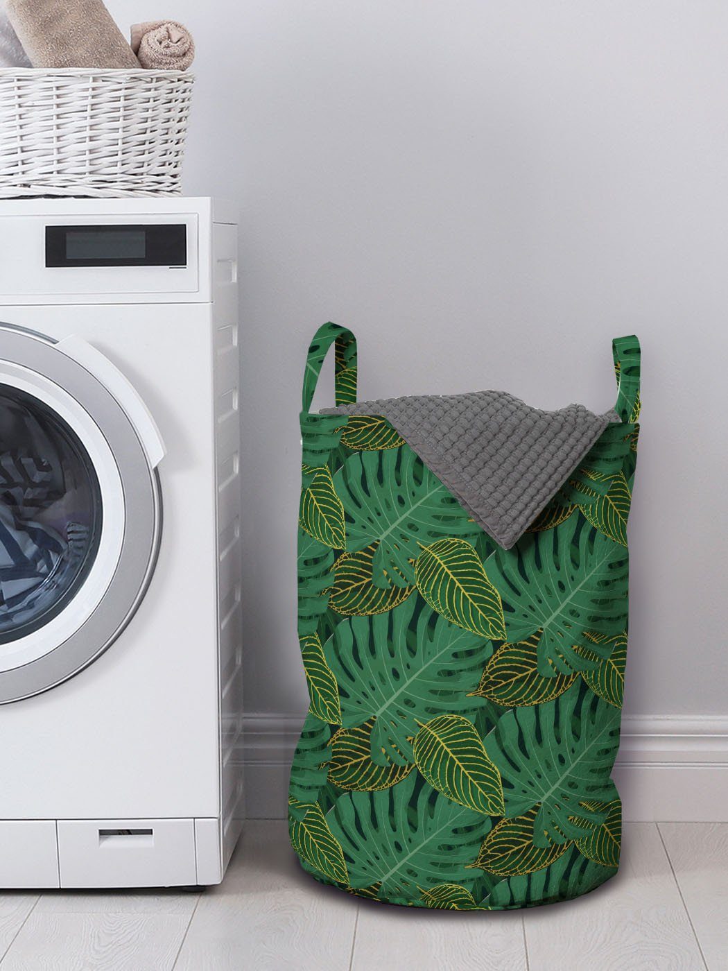 Abakuhaus Wäschesäckchen Wäschekorb mit Griffen Monstera Blätter für Waschsalons, Exotic Kordelzugverschluss Tropical