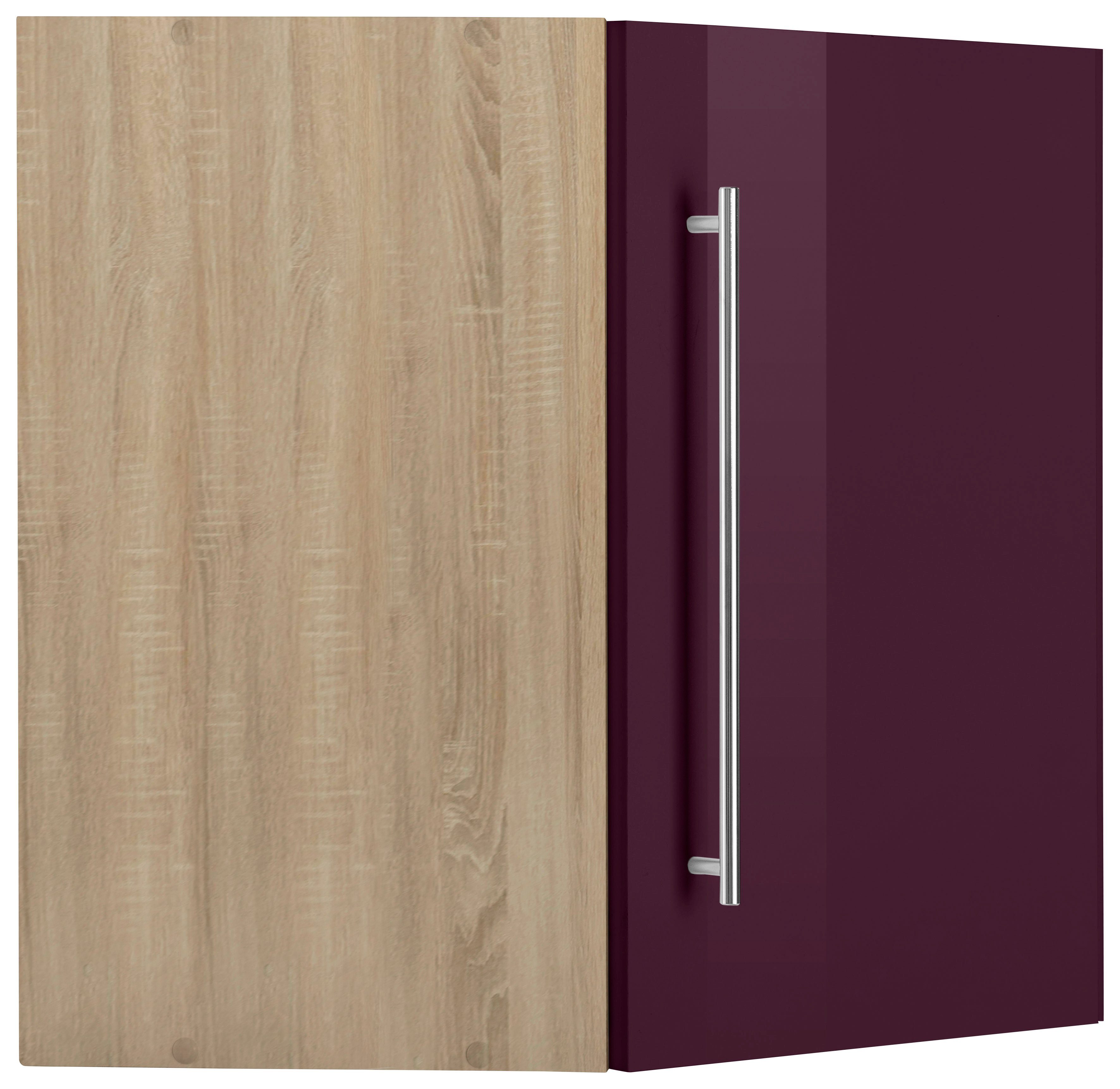 HELD MÖBEL Eckhängeschrank Samos mit Metallgriff aubergine Hochglanz/Eiche sonoma | eichefarben sonoma