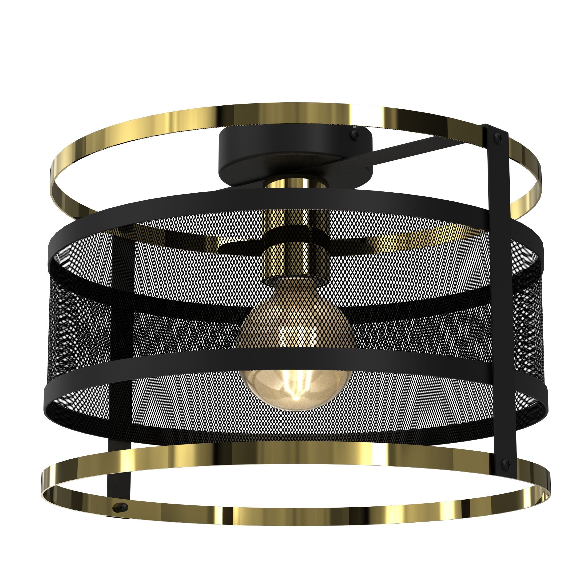 Licht-Erlebnisse Deckenleuchte MURINE, ohne Leuchtmittel, Deckenlampe Schwarz Gold E27 Ø 30 cm Metall Modern Mesh
