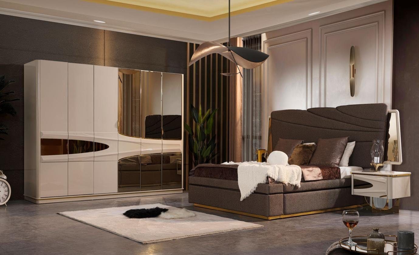 JVmoebel Schlafzimmer-Set, (Bett/2x Nachttische/Kleiderschrank), Garnitur Schlafzimmer Doppelbett Luxus Bett Modern Grau Set 4tlg