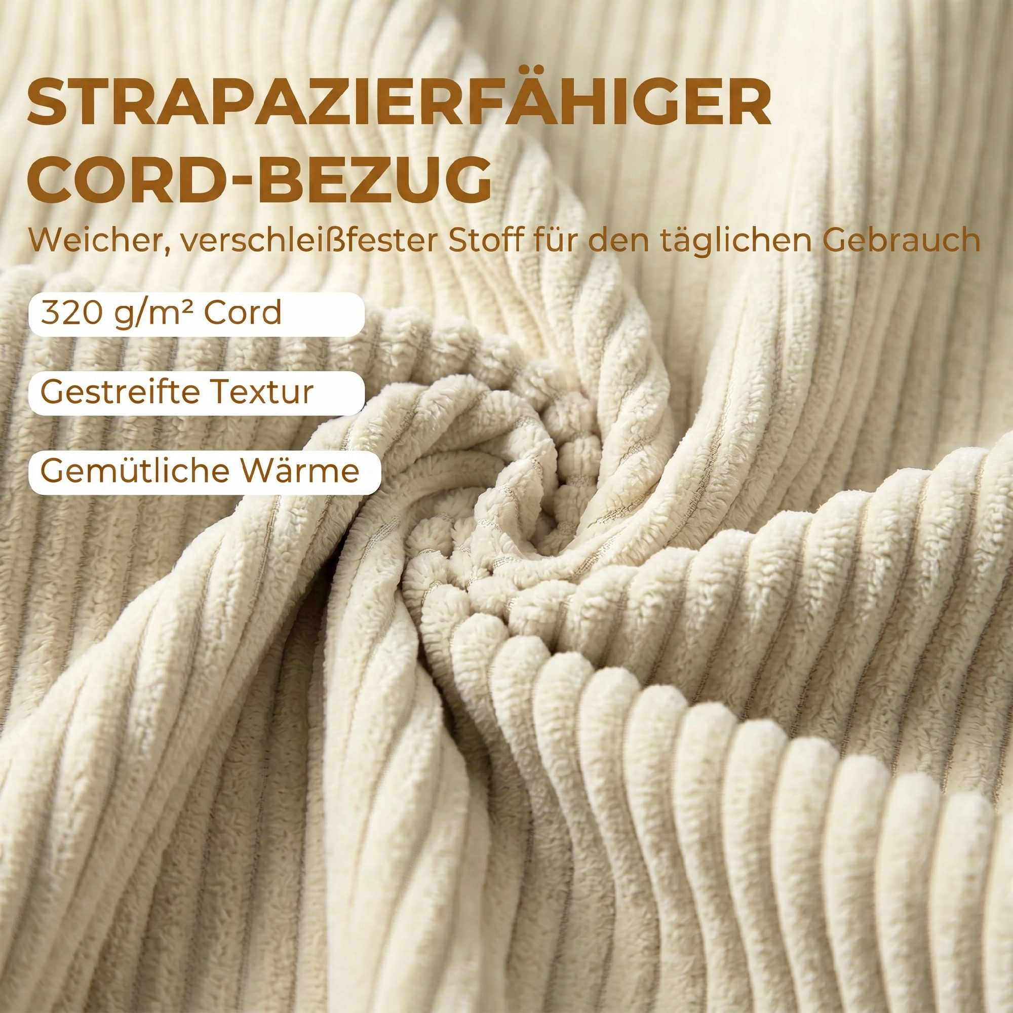 HOMCOM Sitzbank Polsterbank mit Cord-Optik, Holzfüßen und Gerollten Armlehnen (Set, 1-St., mit Stauraum), für Wohnzimmer, Schlafzimmer, Flur, 150 x 45 x 51 cm,  – Bild 4 von 5