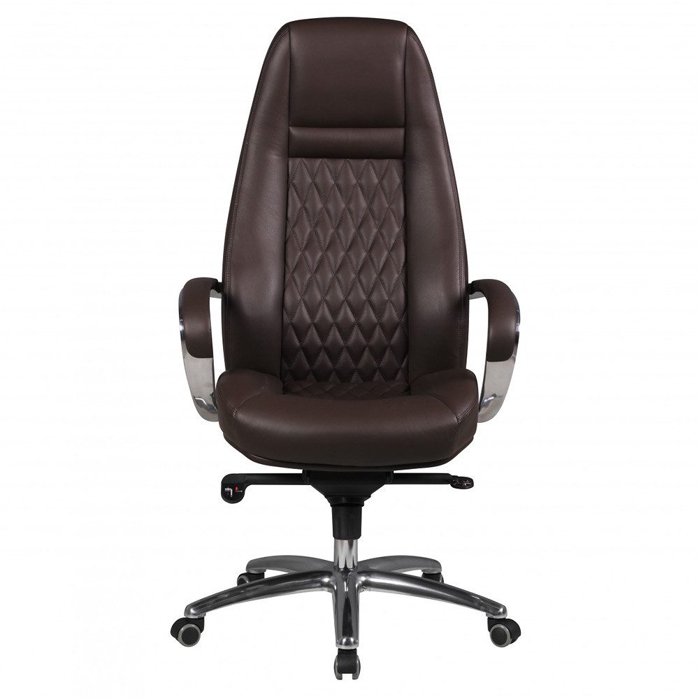 Lomadox Bürostuhl, in braunem Echtleder im Rauten-Design, B/H/T ca. 68/130/56 cm