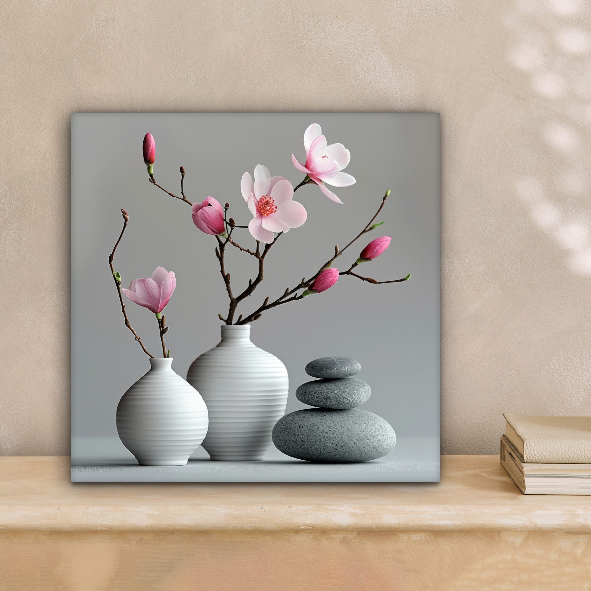 OneMillionCanvasses® Leinwandbild Magnolie - Blumen - Rosa - Zen-Steine, Fo günstig online kaufen