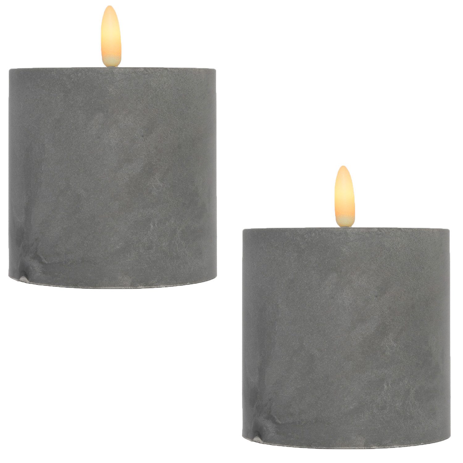 Marrakesch Orient & Mediterran Interior LED-Kerze 2er-Set LED-Kerzen Samod, moderne runde Form in Zementoptik Grau 11 cm, Handarbeit
