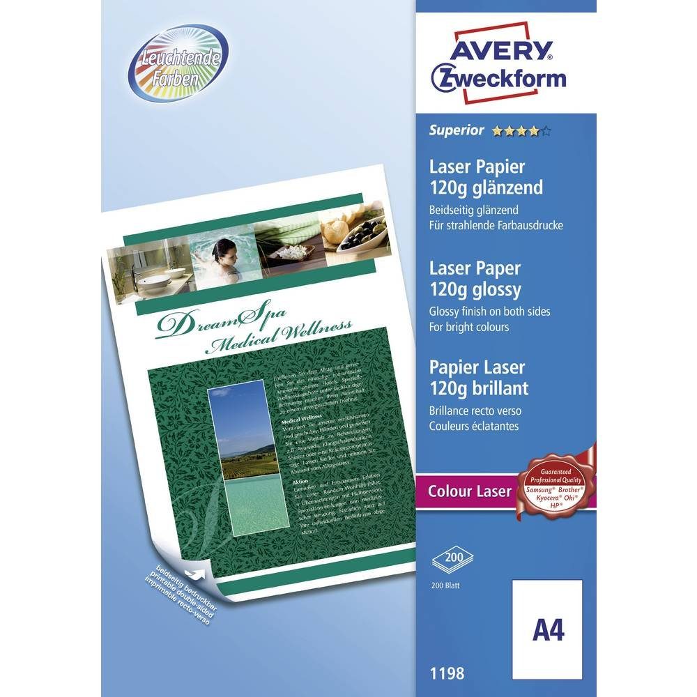 Avery Zweckform Laser-Druckerpapier Avery Zweckform Business Colour Laser Papier, A4, Optimiert für Laser, Glänzend, Beide Seiten bedruckbar