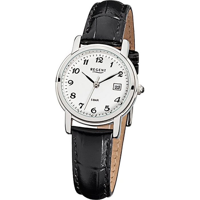 Regent Quarzuhr Regent Leder Damen Uhr F-572 Quarzuhr (Analoguhr) Damenuhr mit Lederarmband rundes Gehäuse klein (ca. 28mm) Elegant-Style