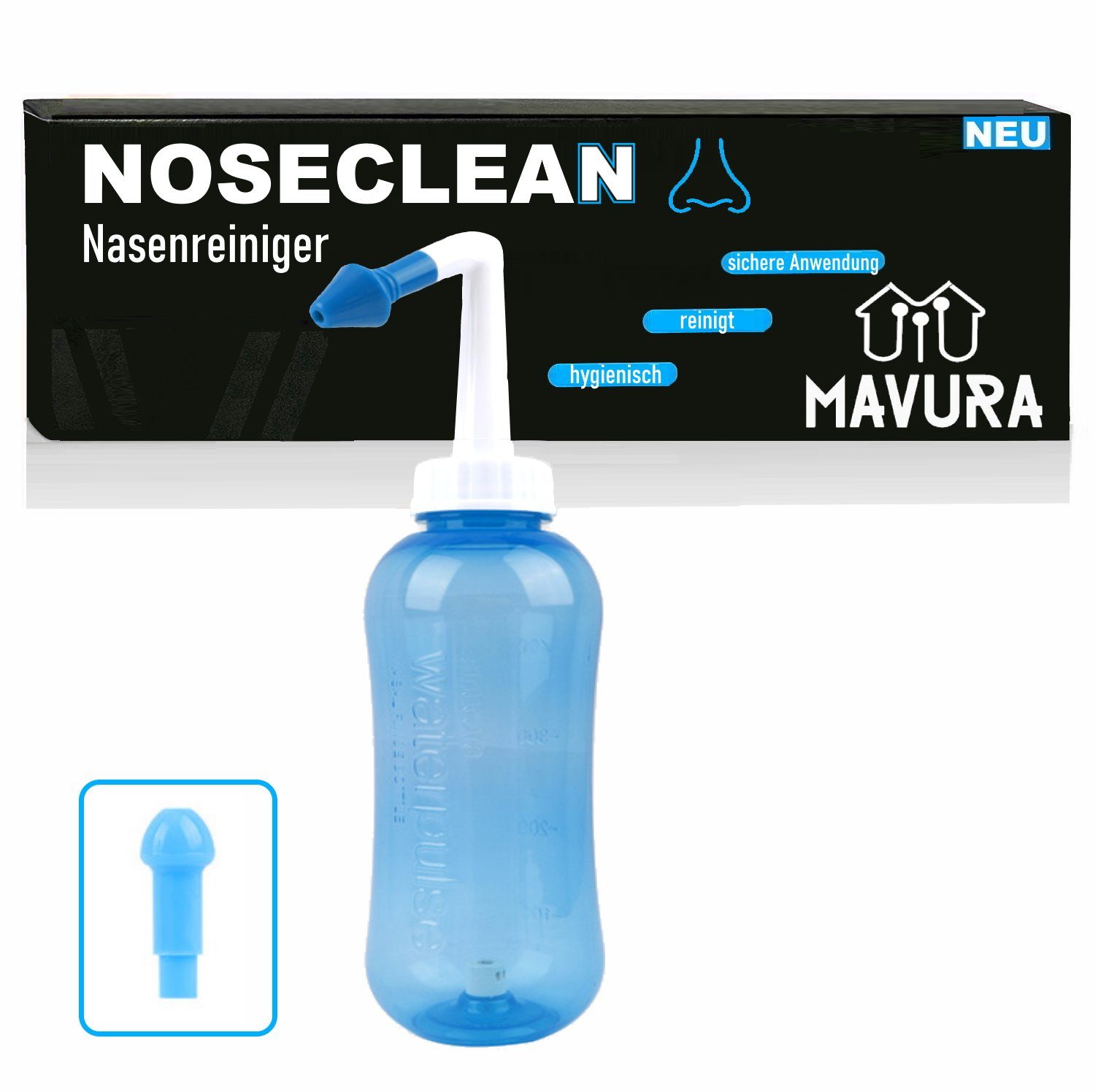 MAVURA Sprühflasche NOSECLEAN Premium Nasendusche Nasenspülung Nasenspüler, Nasenreiniger Nasenreinigung Erkältung Allergie