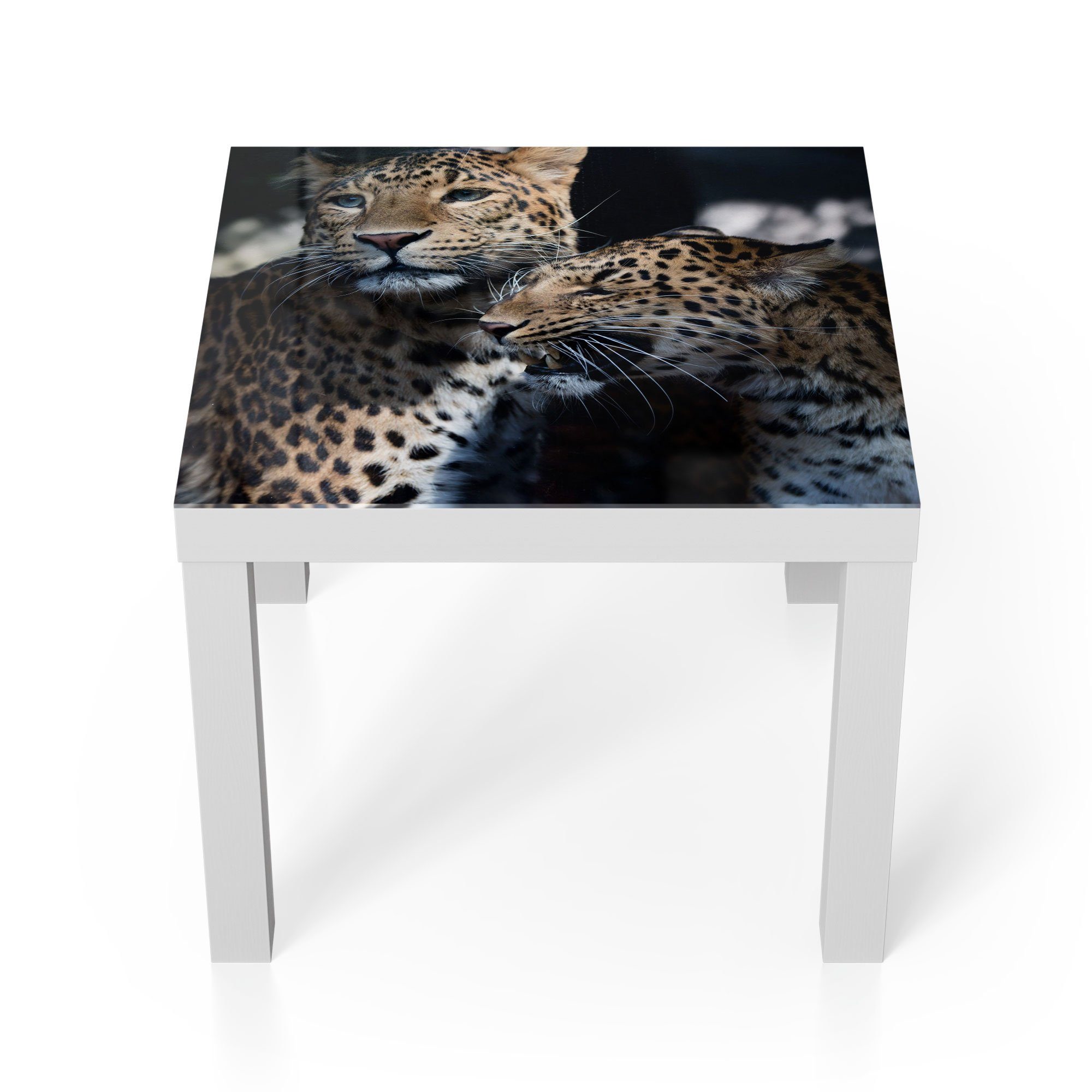DEQORI Couchtisch 'Seltenes Leopardenpaar', Glas Beistelltisch Glastisch modern Weiß