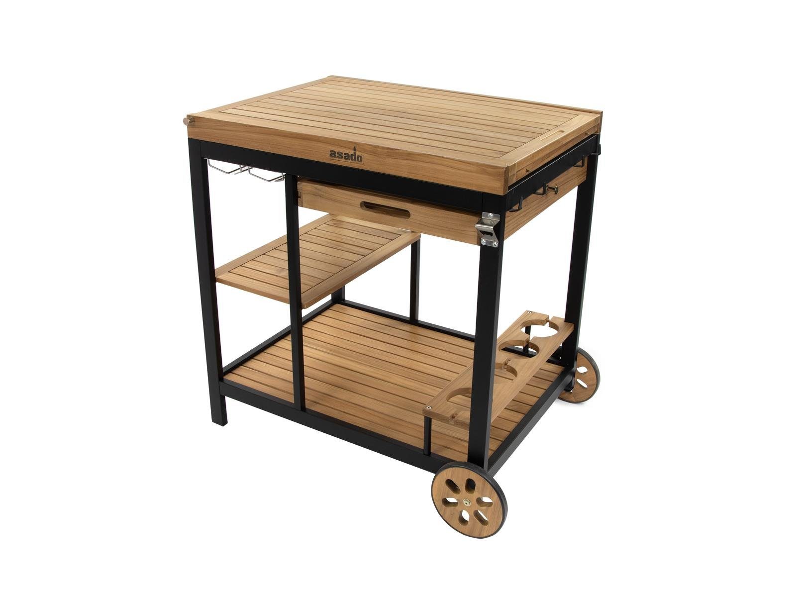Grillablagetisch asado Grillwagen und Servierwagen Jack (1-St), abnehmbares Tablett, Flaschenhalterung, Glashalterung, Flaschenöffner