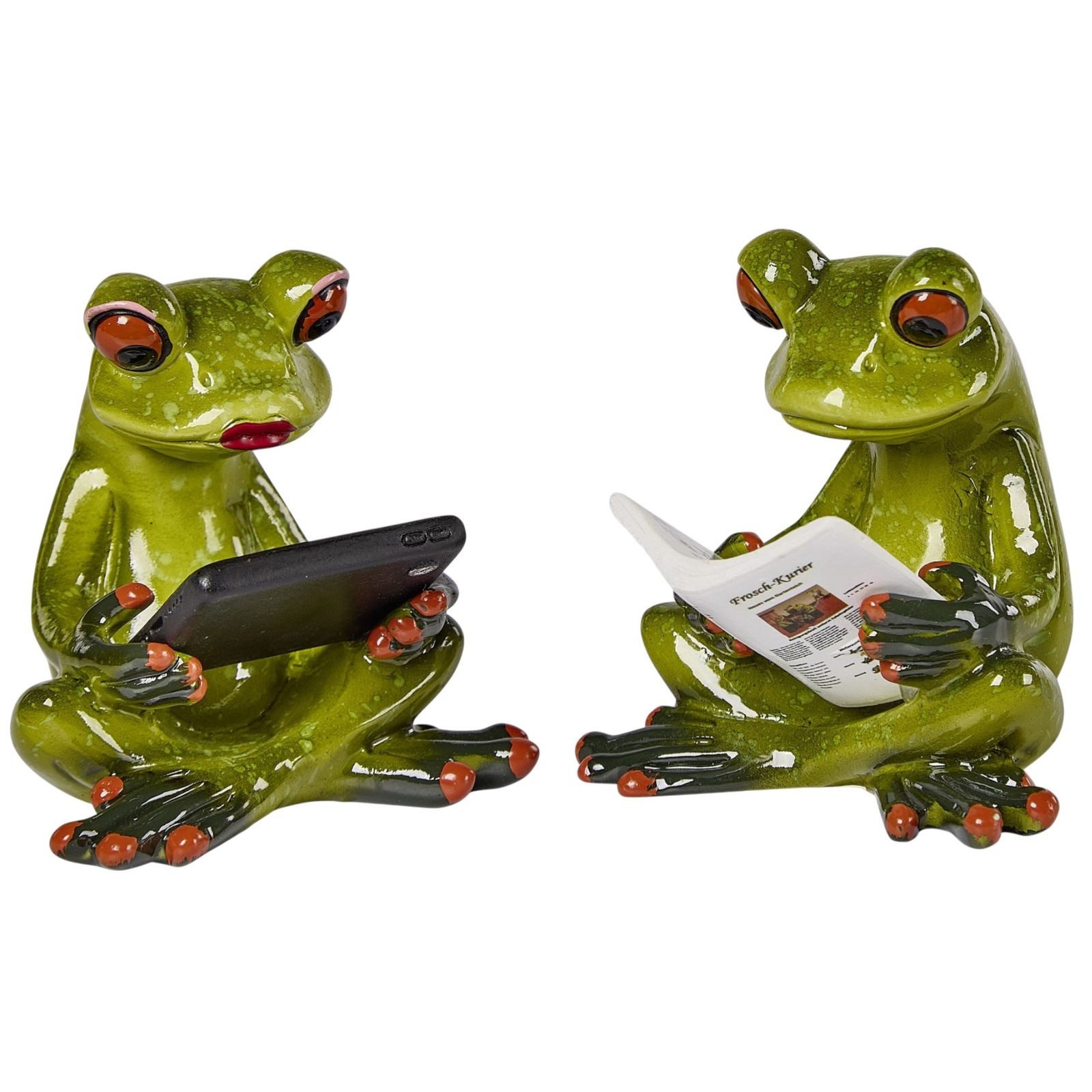 formano Sammelfigur 2er Set Frosch Figuren mit Tablet & Zeitung 7 cm Dekofigur