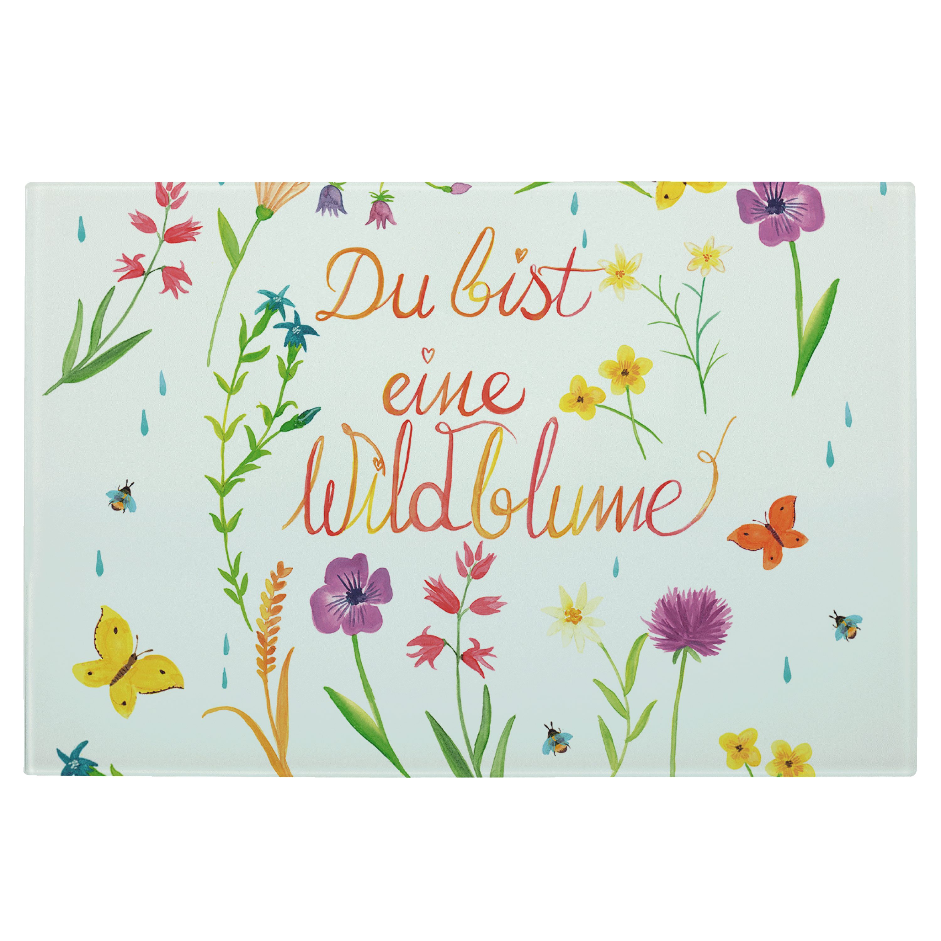 Mr. & Mrs. Panda Servierbrett Du bist eine Wildblume - Geschenk, Dekoration, Geschenk Frauen, Gesch, Premium Glas, (1-St)