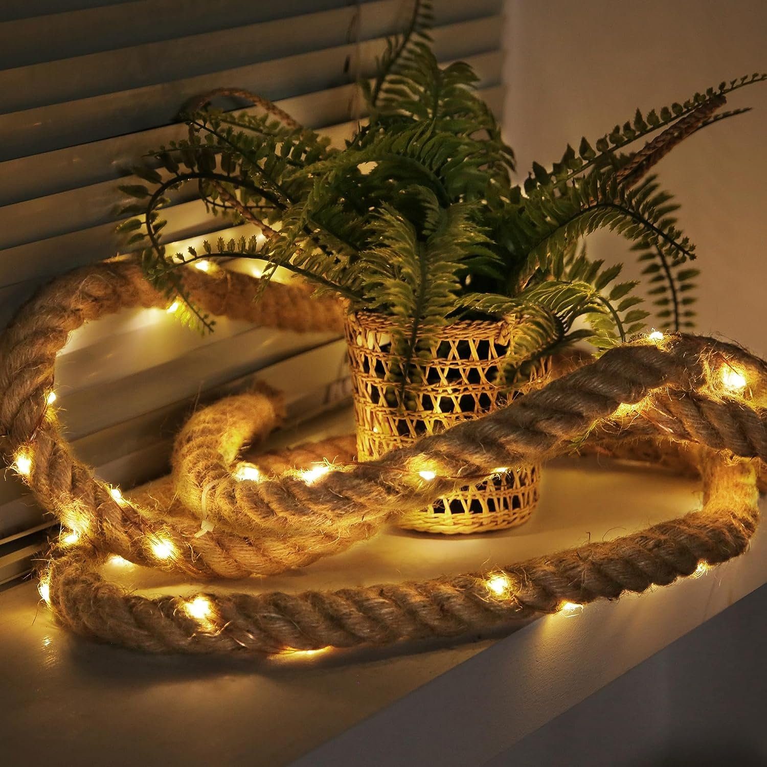 Ciskotu LED-Lichterkette Baumwollseil Lichterkette Seil 60 LED Lichterkette  Sommer Deko Meer,Weihnachten Beleuchtung für Deko Outdoor Garten Terrasse  Balkon
