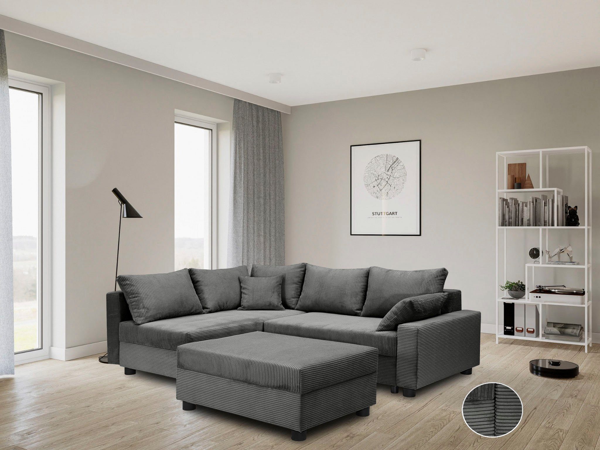COLLECTION AB Ecksofa Parma L-Form, B: 224 cm, Schlaffunktion, Bettkasten & 2 Zierkissen, Federkern