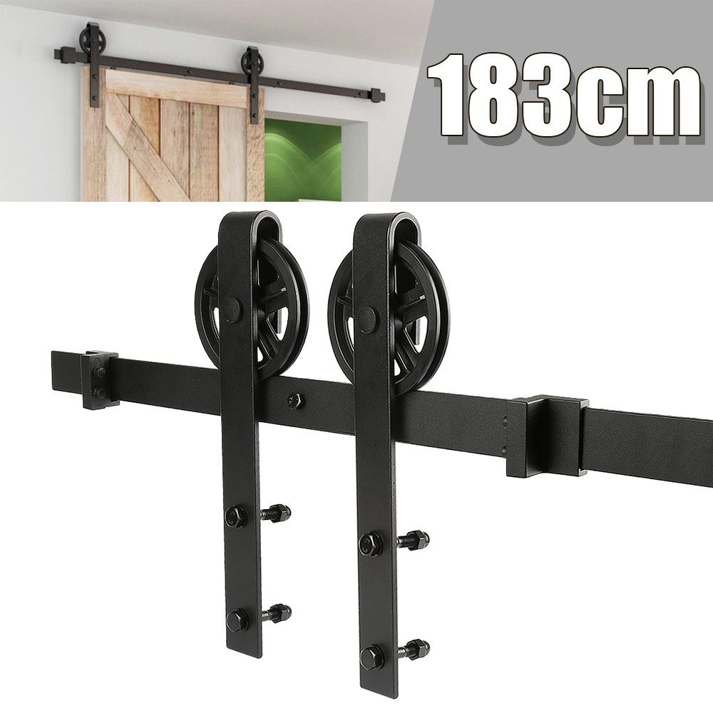 JEOBEST Schiebetür 183/200cm Schwarz, für 1 Holztür, (1St. Schiebetürsystem), Mittlere Rolle