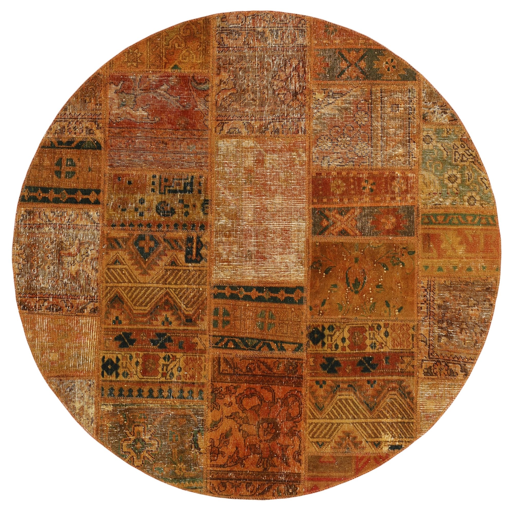 Wohnando Teppich MY-RUG Vintage Patch Work Floral & Ornamentiert 150x150cm, Rund, Höhe: 10 mm, Handgeknüpfter Teppich,Handgesponnene Wolle, mit Naturfarben gegärbt