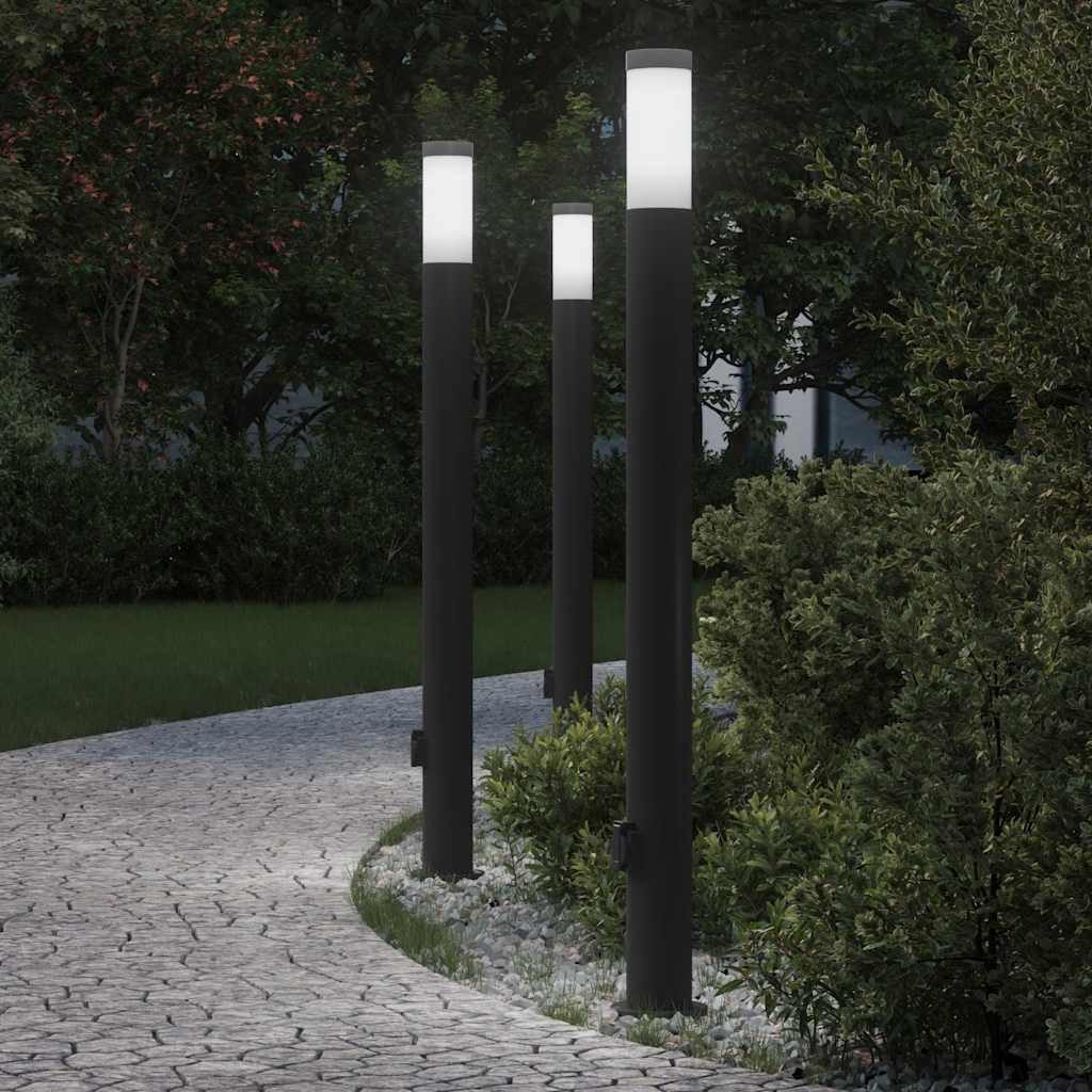 furnicato Pollerleuchte Schwarze Edelstahl 11x110 cm mit Steckdose und IP44, Wetterfeste Stehleuchte mit Steckdose und Diffusor für den Garten