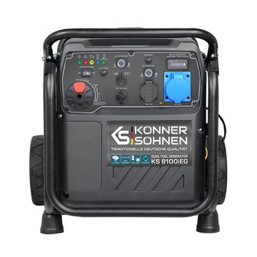 Könner & Söhnen Stromerzeuger »KS 8100iEG«, 8,00 in kW, (1 x Schuko 230V, 1 x CEE 230V 32A, 2 USB-Anschlüsse, 1-tlg., LED-Anzeige, ECO-Modus, Kupferwicklung), Kurzschluss- und Überlastschutz, EURO V