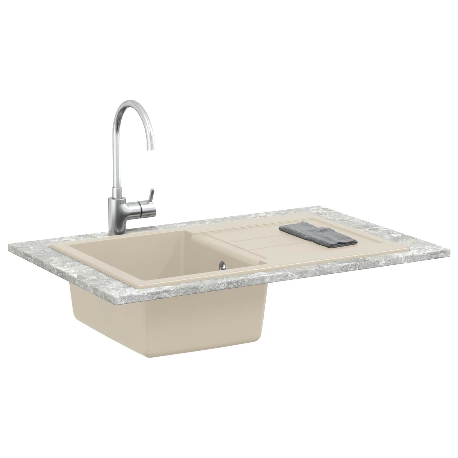 vidaXL Granitspüle Waschbecken Beige 780 x 500 mm 80% Quarz und 20% Harz, Rechteckig, 5/780 cm, (1 St)