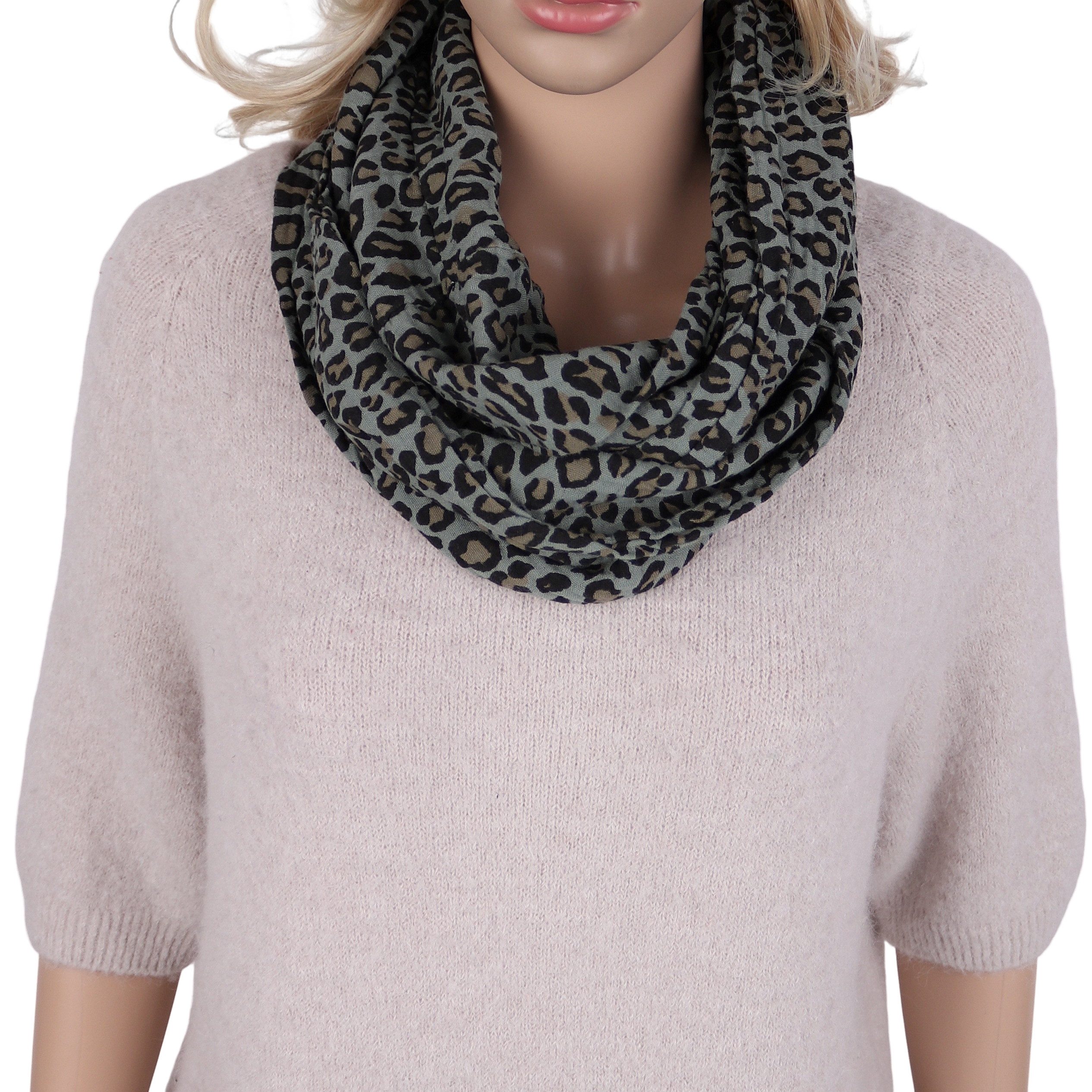 MIRROSI Loop Damen Schal aus Musellin, Made in Italy 70x20cm, Leo, Schlauchschal, (Zweimal um den Hals wickelbar, ca.70x20cm), Damen Halstuch ideal für Frühling, Sommer oder Herbst