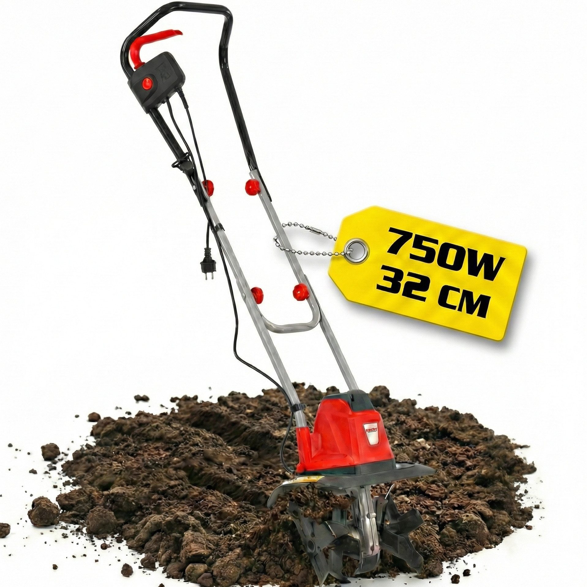 Hecht Gartenhacke Elektro Gartenfräse 750W 20cm Arbeitstiefe 16 Messer Motorfräse, 32 cm Arbeitsbreite, 230V, 8 kg