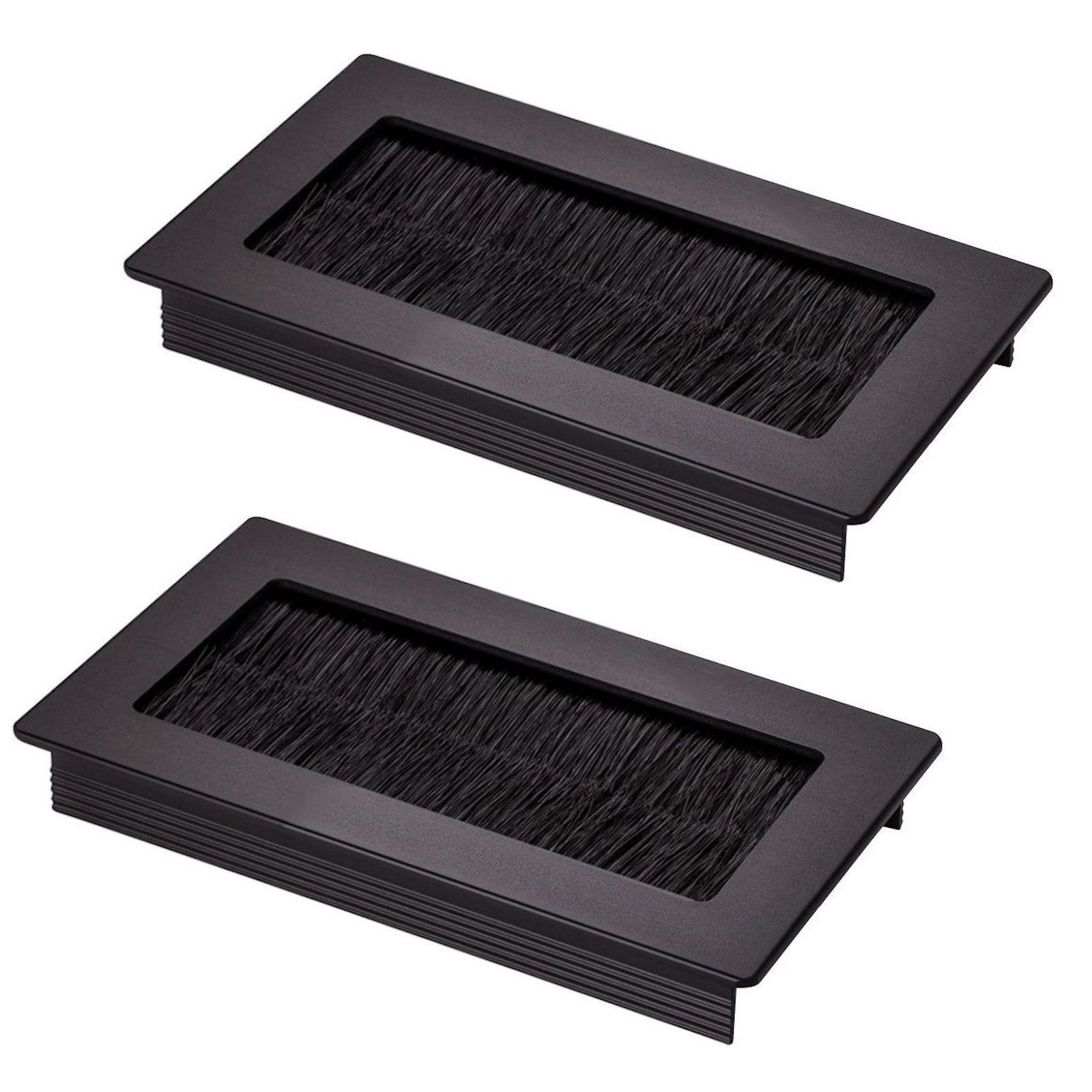 SO-TECH® Kabelkanal Kabeldurchlass Kabeldurchführung TONDO mit Bürstendichtung (2-St), Schwarz eloxiert, Außenmaß: 100x70mm, Einbaumaß: 90x62mm