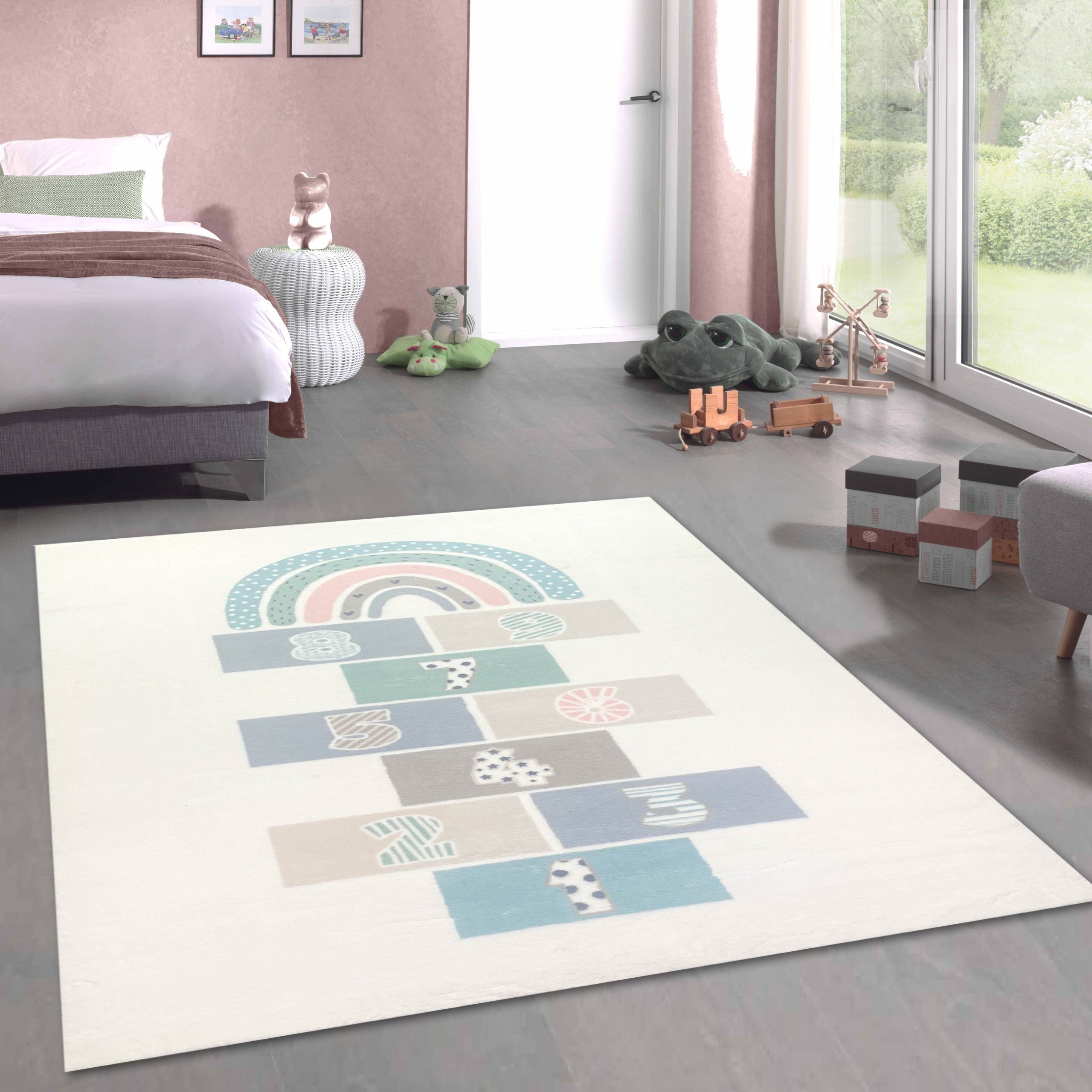 Carpetia Teppich Kinderzimmer-Teppich pflegeleicht Hüpfkästchen weich in creme, rechteckig, Höhe: 18 mm