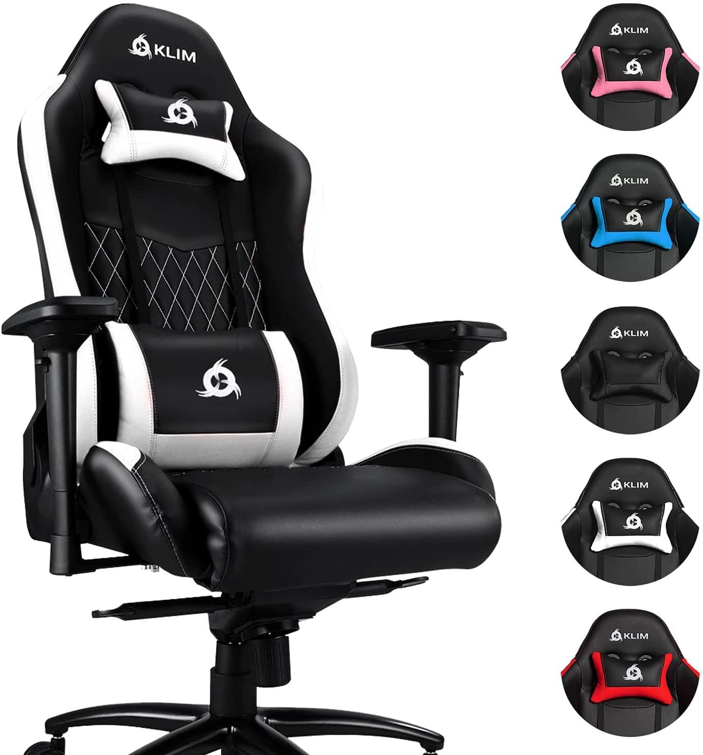 KLIM Gaming Chair Esports Stuhl,  Ergonomischer Gaming Stuhl, Hochwertige Qualität, Stylischer Stuhl fürs Arbeitszimmer Weiß