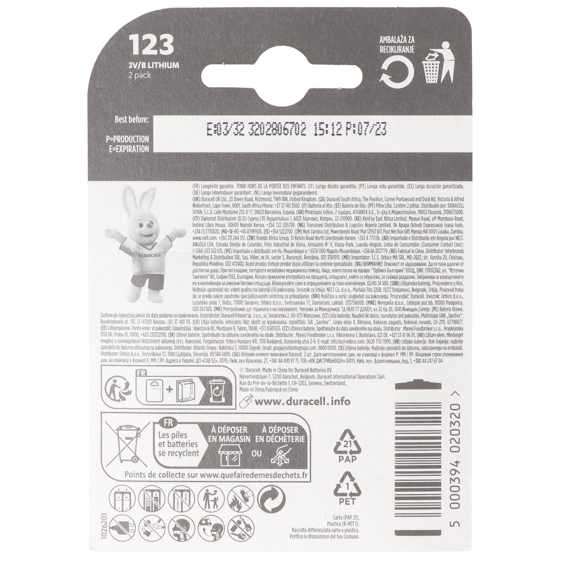 Duracell Duracell Photobatterie CR123A Ultra Lithium 3 Volt mit 1400mAh im 2er Fotobatterie, (3,0 V)