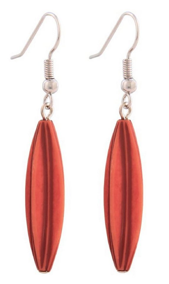 unbespielt Paar Ohrhänger Ohrhaken Ohrringe Rillenolive Kunststoff orange-antik 30 x 9 mm, Modeschmuck für Damen
