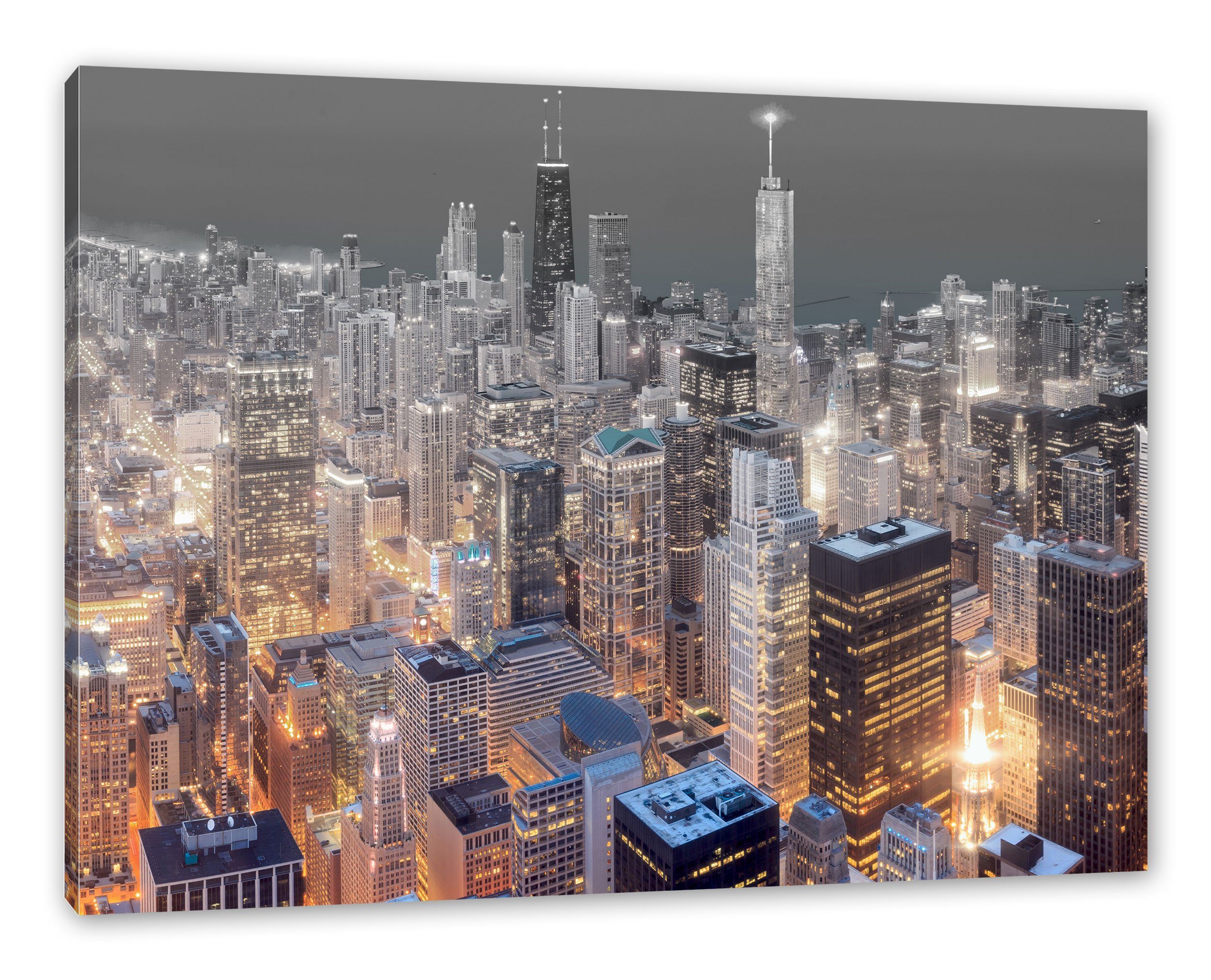 Chicago inkl. Leinwandbild bespannt, Pixxprint (1 Zackenaufhänger fertig Chicago, Luftaufnahme St), Leinwandbild Luftaufnahme
