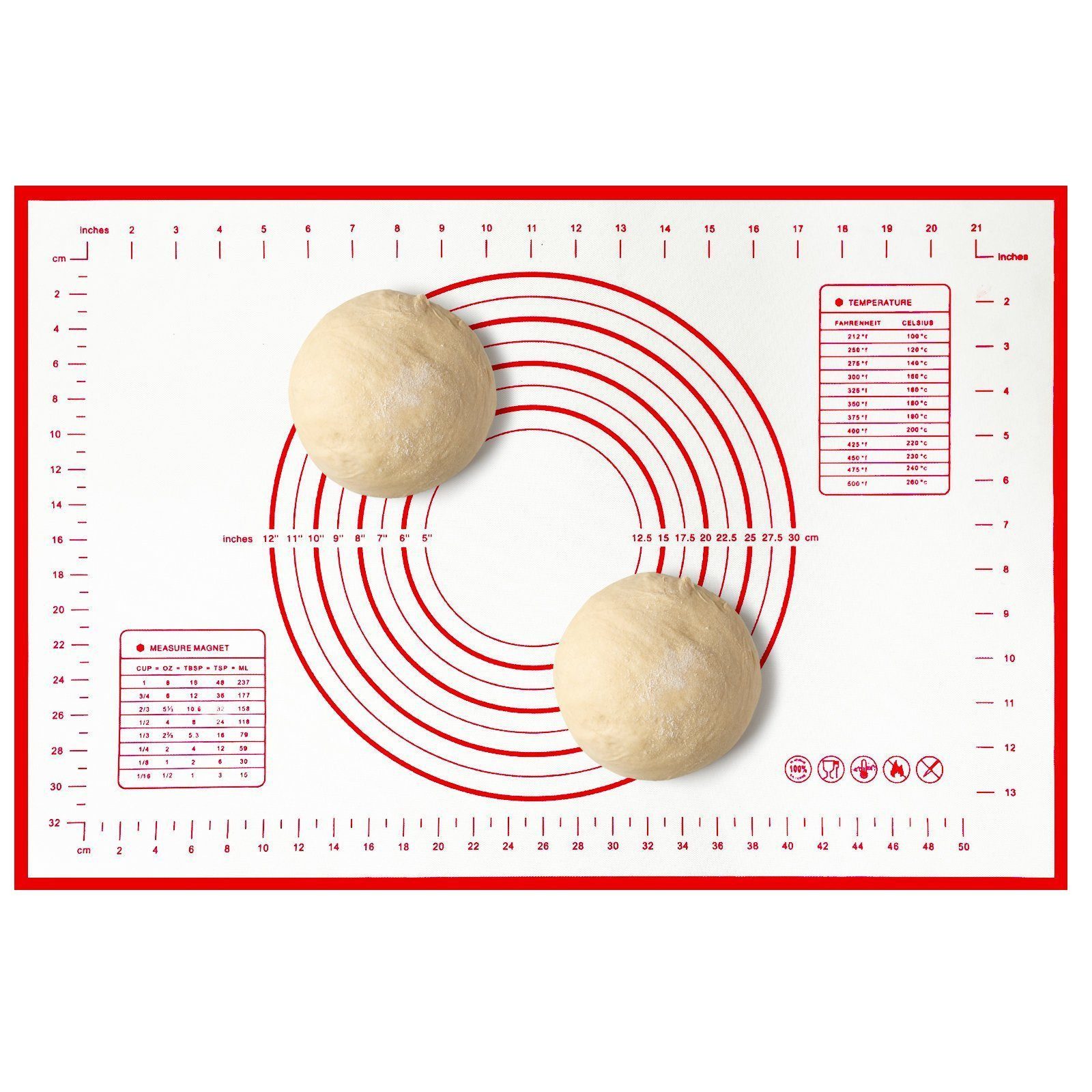 SunJas Backmatte Silikon Backmatte 60x40cm, Antihaft Backunterlage mit Messung, Silikon (1/2er set, 1-tlg., für Fondant Pizza Brot Matte BPA Frei), Ausrollmatte Silikonmatte Backfolie Backpapier Arbeitsmatte