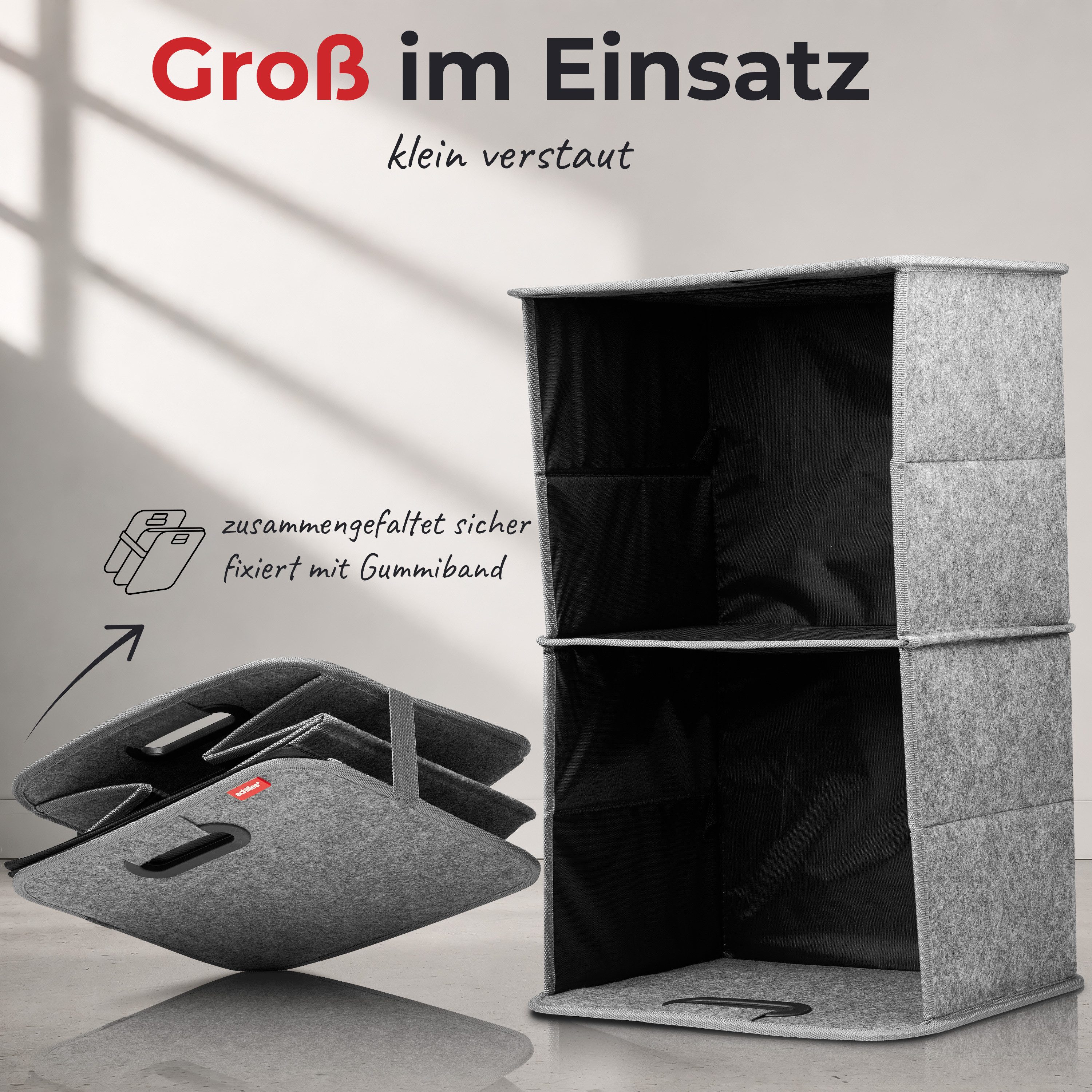 achilles Klappbox Auto Faltbox aus Filz, Kofferraumtasche, Einkaufstasche, Organizer
