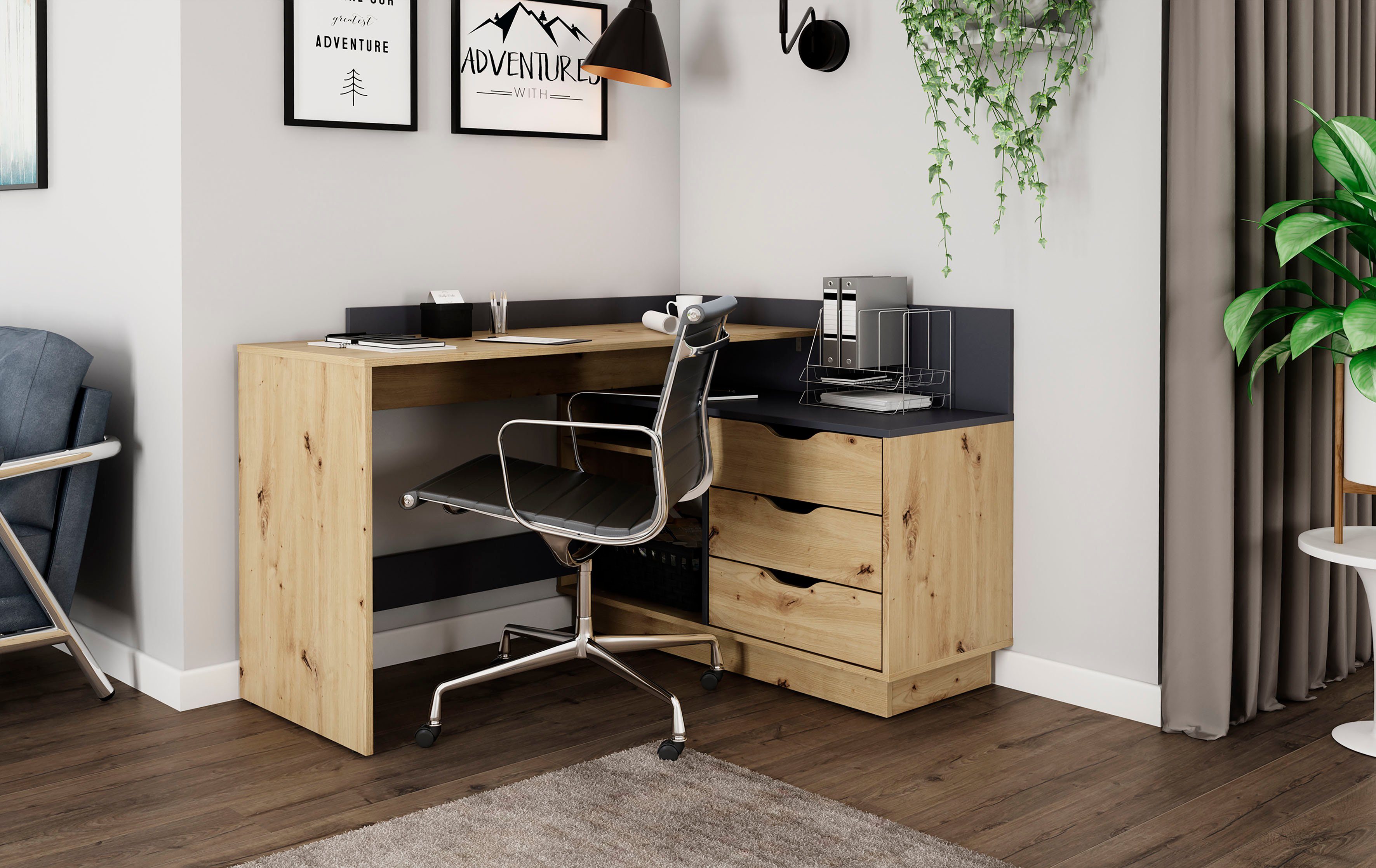 byLIVING Eckschreibtisch Bern, mit viel Stauraum, Breite 129 cm, rechts ode günstig online kaufen