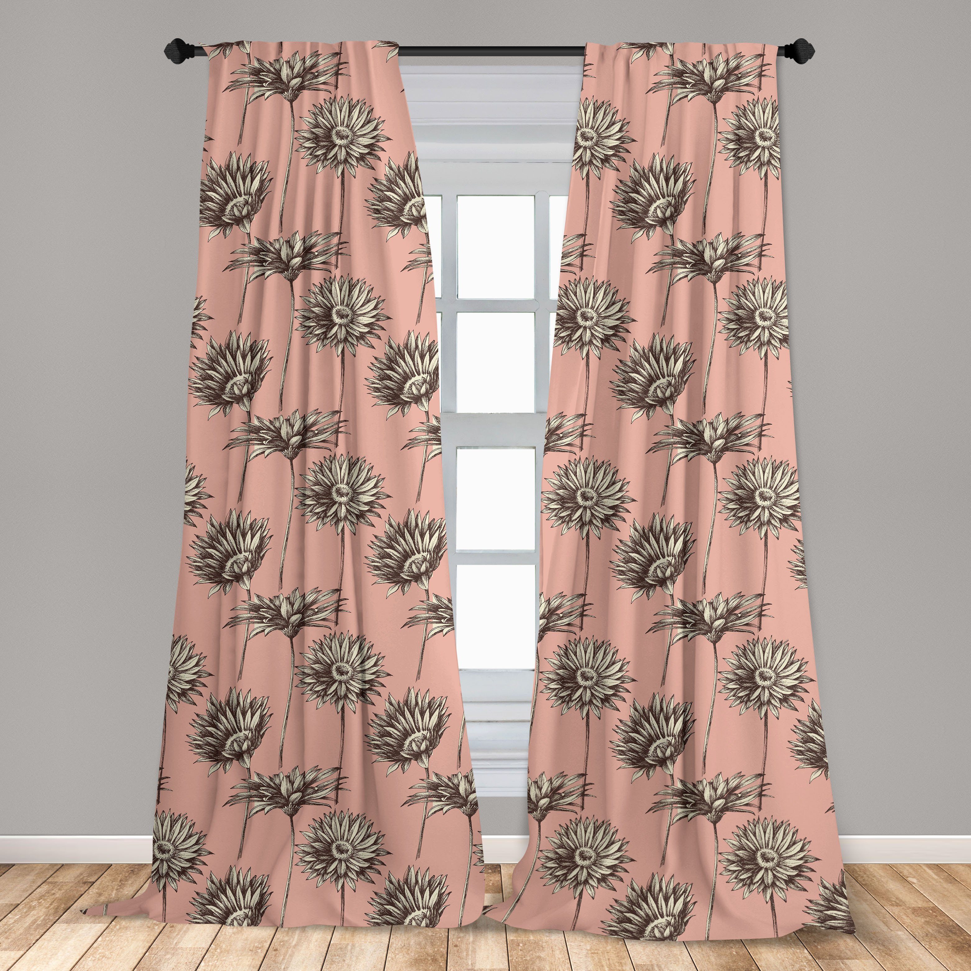 Gardine Vorhang für Wohnzimmer Dekor, rosa Gerbera-Blume Schlafzimmer Drastische Blumen Microfaser, Abakuhaus