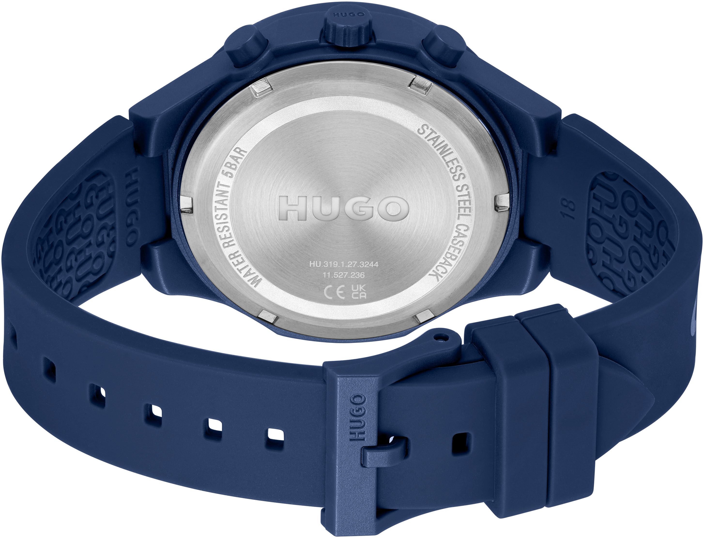 HUGO Multifunktionsuhr #LIT MULTI 1530404, Quarzuhr, Armbanduhr, Herrenuhr, Silikonarmband, analog