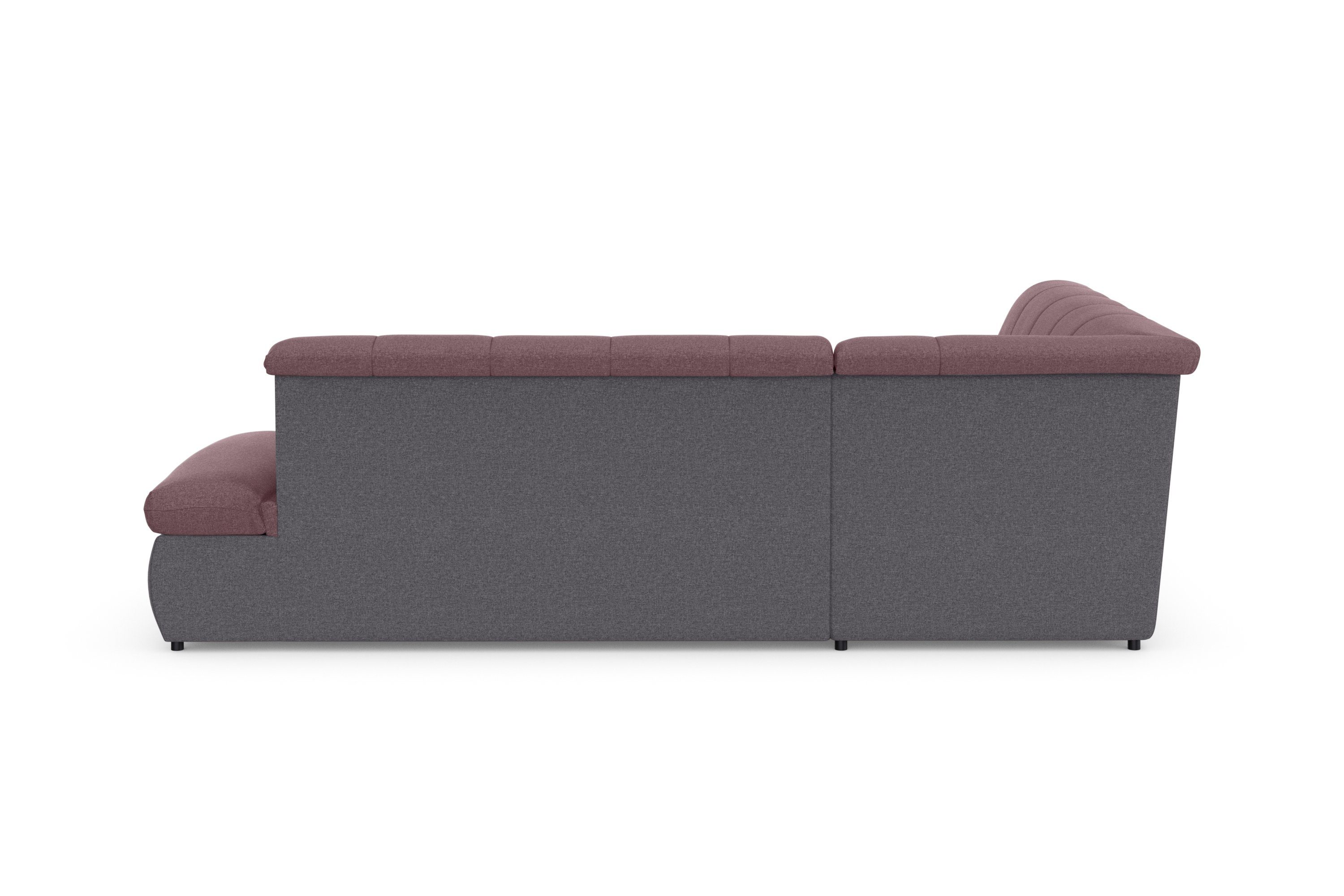 grau Ecksofa Moric, DOMO mit wahlweise Bettfunktion collection grau/beere | und Armlehnenverstellung beere |