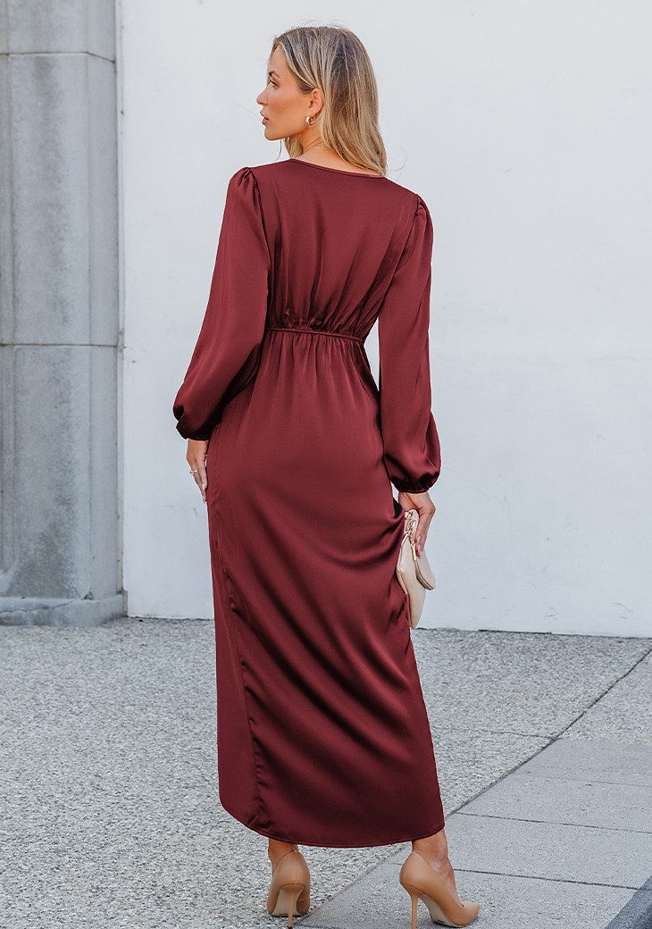 Cupshe Midikleid Langärmliges Langarmshirt mit V-Ausschnitt und Taillenschlitz