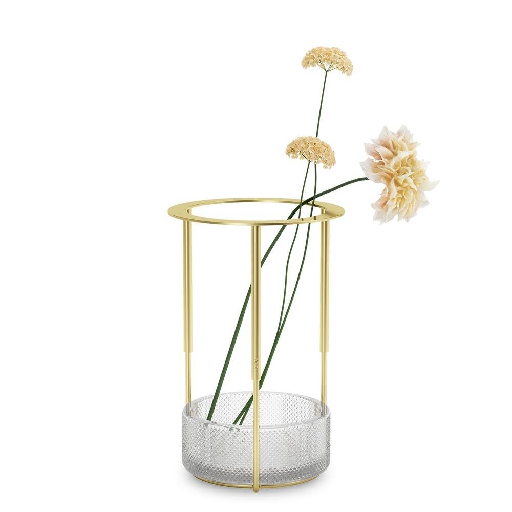 Glasschale strukturierter Tesora, Messing Dekovase und Höhenverstellbare Metallrahmen Vase mit Umbra