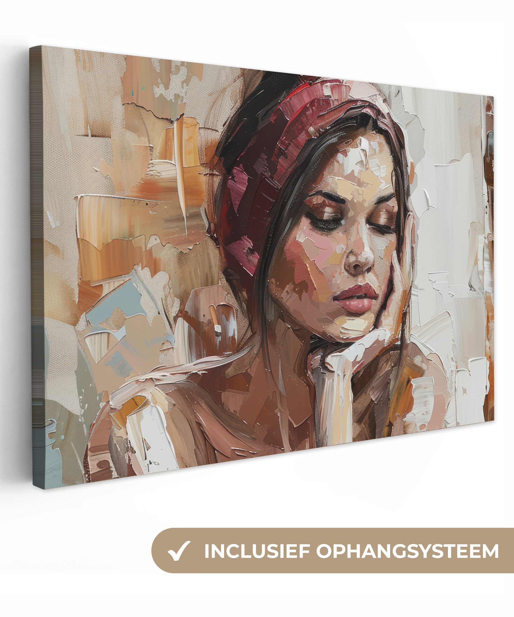 OneMillionCanvasses® Leinwandbild Frau - Lackierung - Porträt - Modern, Fotodruck (1 St), Leinwand Bilder groß für Wohnzimmer 140x90 cm