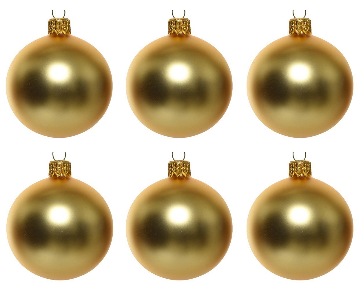 Decoris season decorations Weihnachtsbaumkugel, Weihnachtskugeln Glas 6cm mundgeblasen 6er Box - Hellgold matt