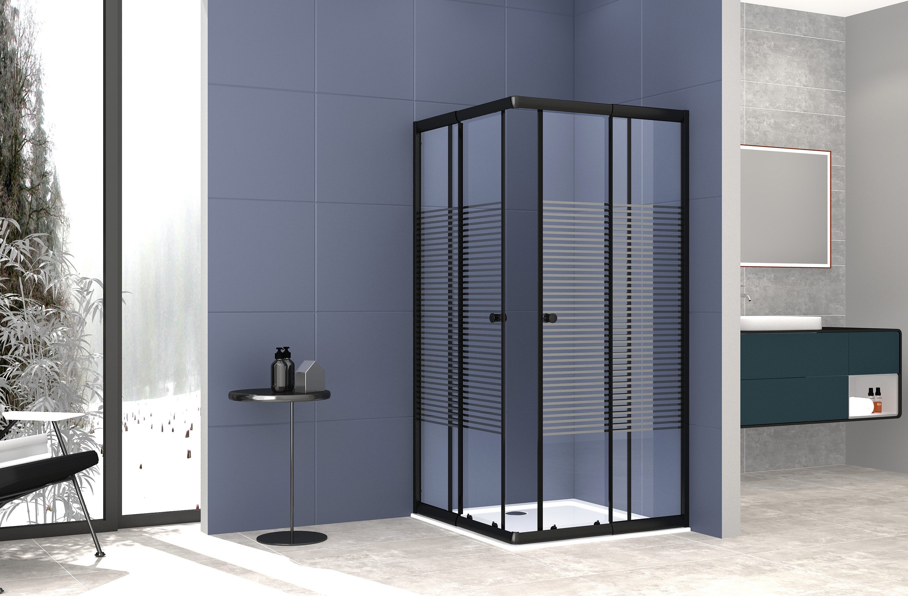 welltime Eckdusche Trento Nero Plus, BxT: 90x90 cm, Sicherheitsglas, Anti-Kalk-Versiegelung, variabler Verstellbereich, mit Schiebetüren