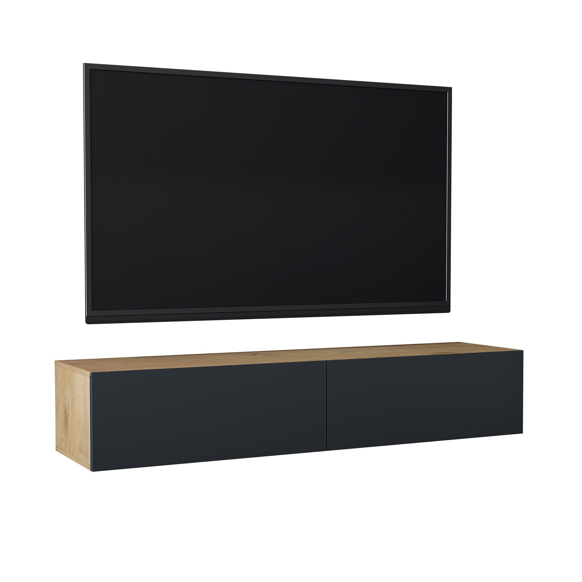 Mai & Mai Lowboard TV-Board Fernsehschrank modern wandmontiert aus Holz H: 30 cm, Griffloses / Soft-Close Design