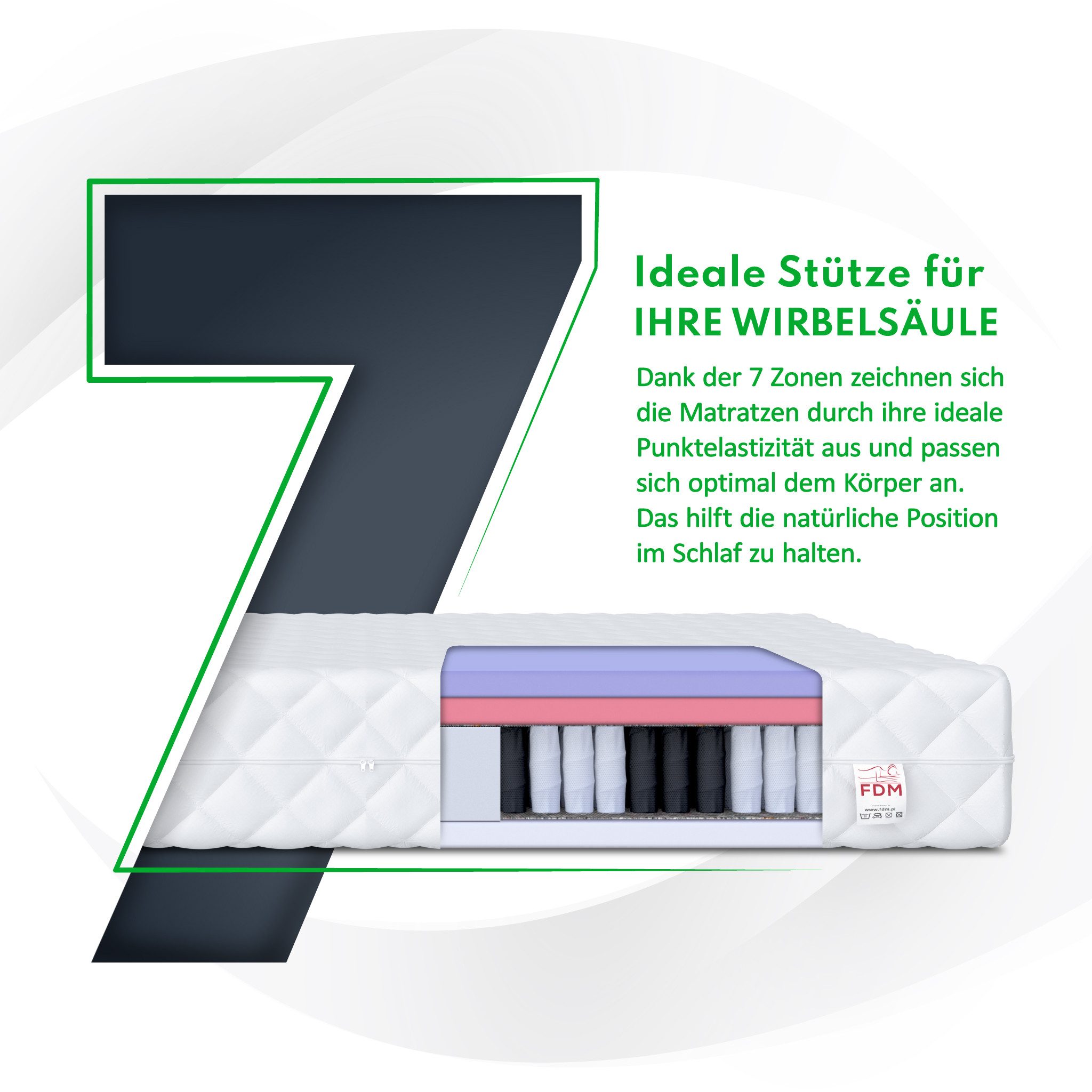 Taschenfederkernmatratze APUS Matratze H2 H3 80/90/100/120/140/160/180x200 cm Jersey Bezug, FDM, 24 cm hoch, (waschbarer Bezug), Wendematratze mit zwei untersch – Bild 5 von 5