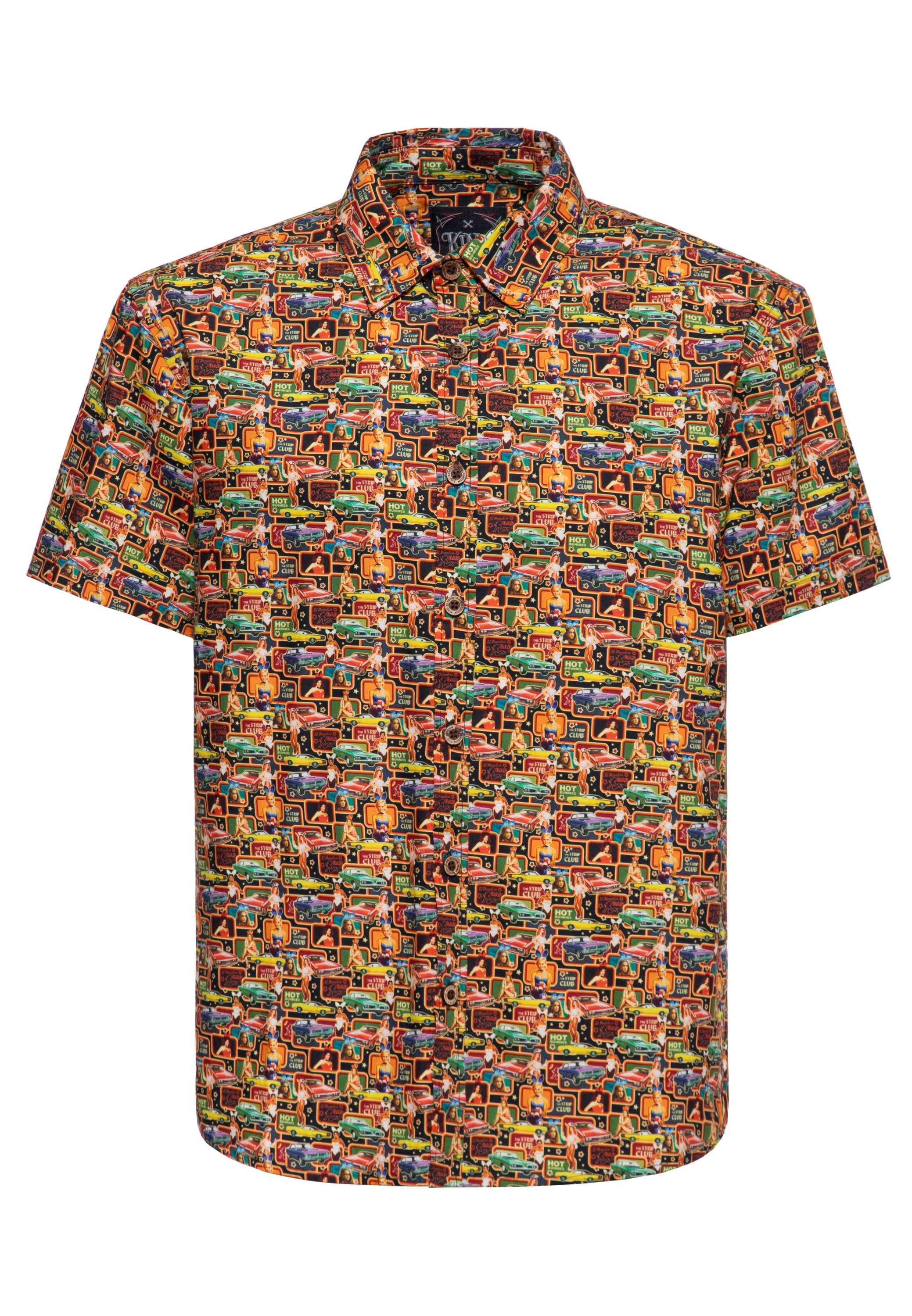 KingKerosin Kurzarmhemd 70s Vibes mit Retro-Print