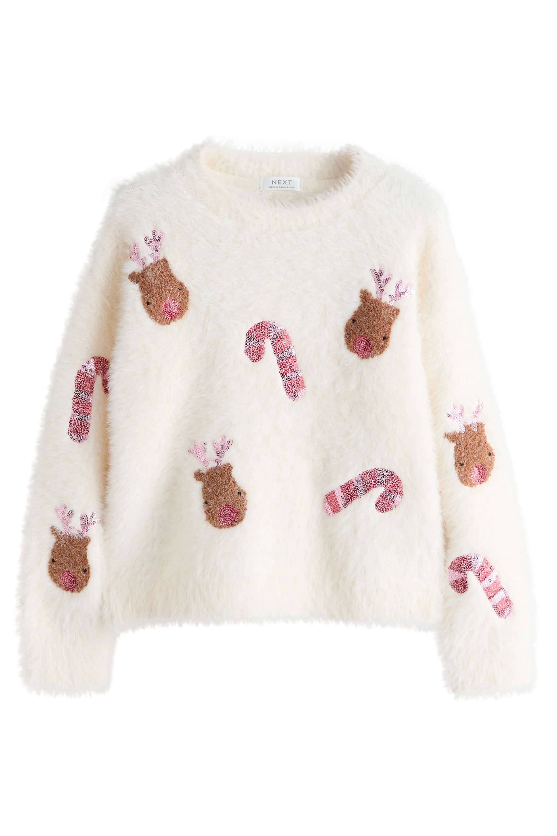 Strickpullover Weihnachtspulli, Rentier- und Zuckerstangenmotiv