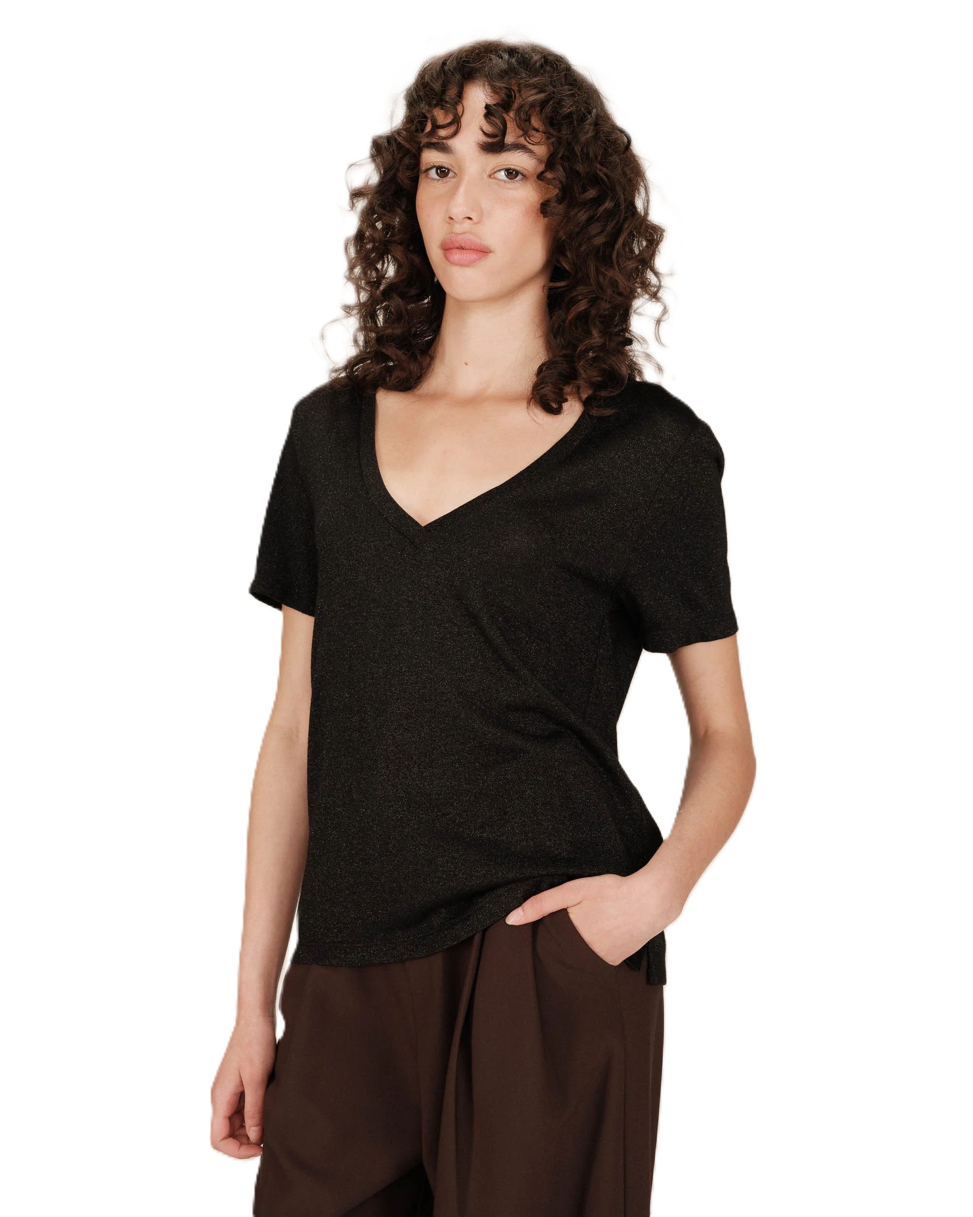 Grace & Mila Kurzarmshirt Lurex v-neck T-Shirt STARDUST - Kurzarmshirt - Damenshirt - Shirt